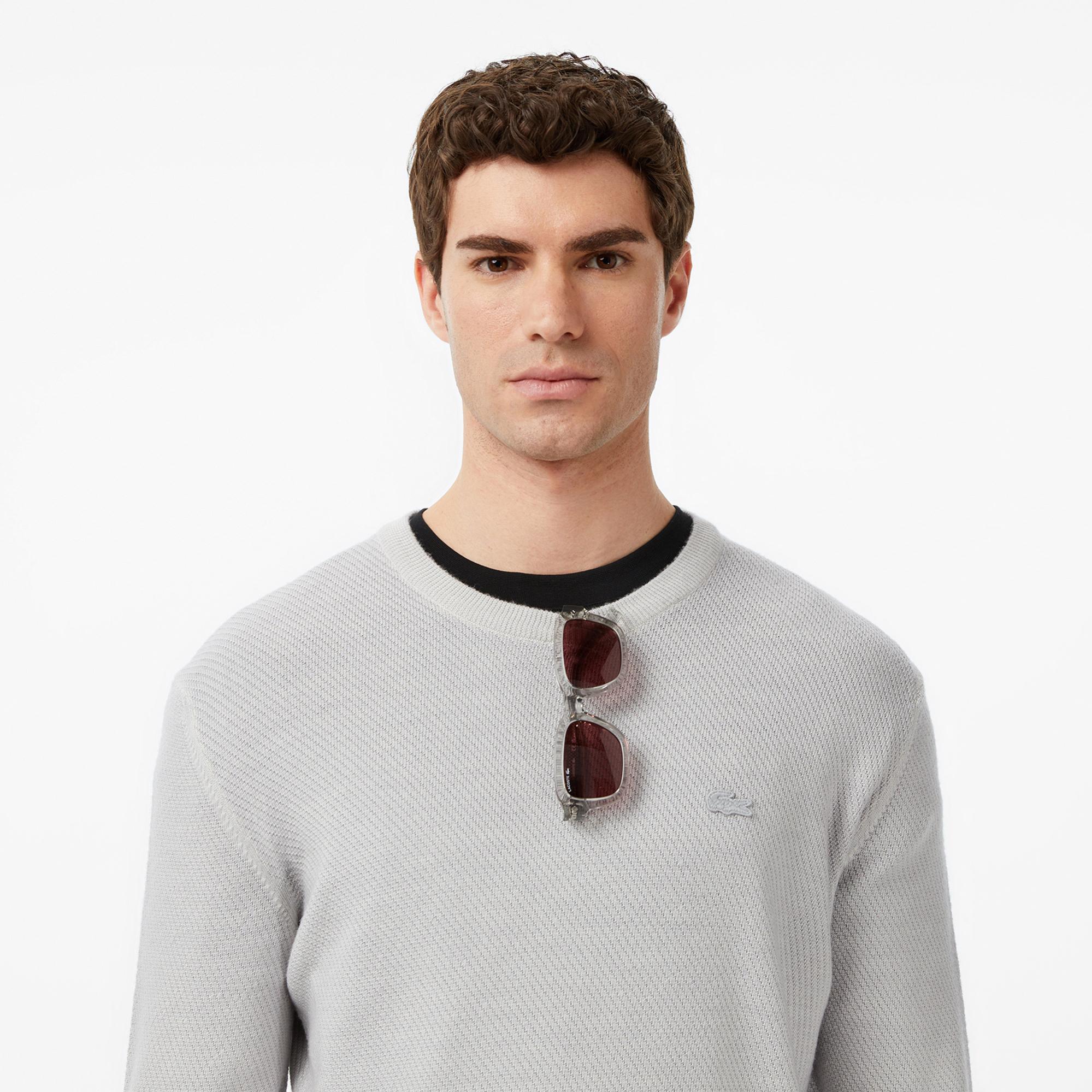 Lacoste Erkek Classic Fit Bisiklet Yaka Yün Gri Kazak