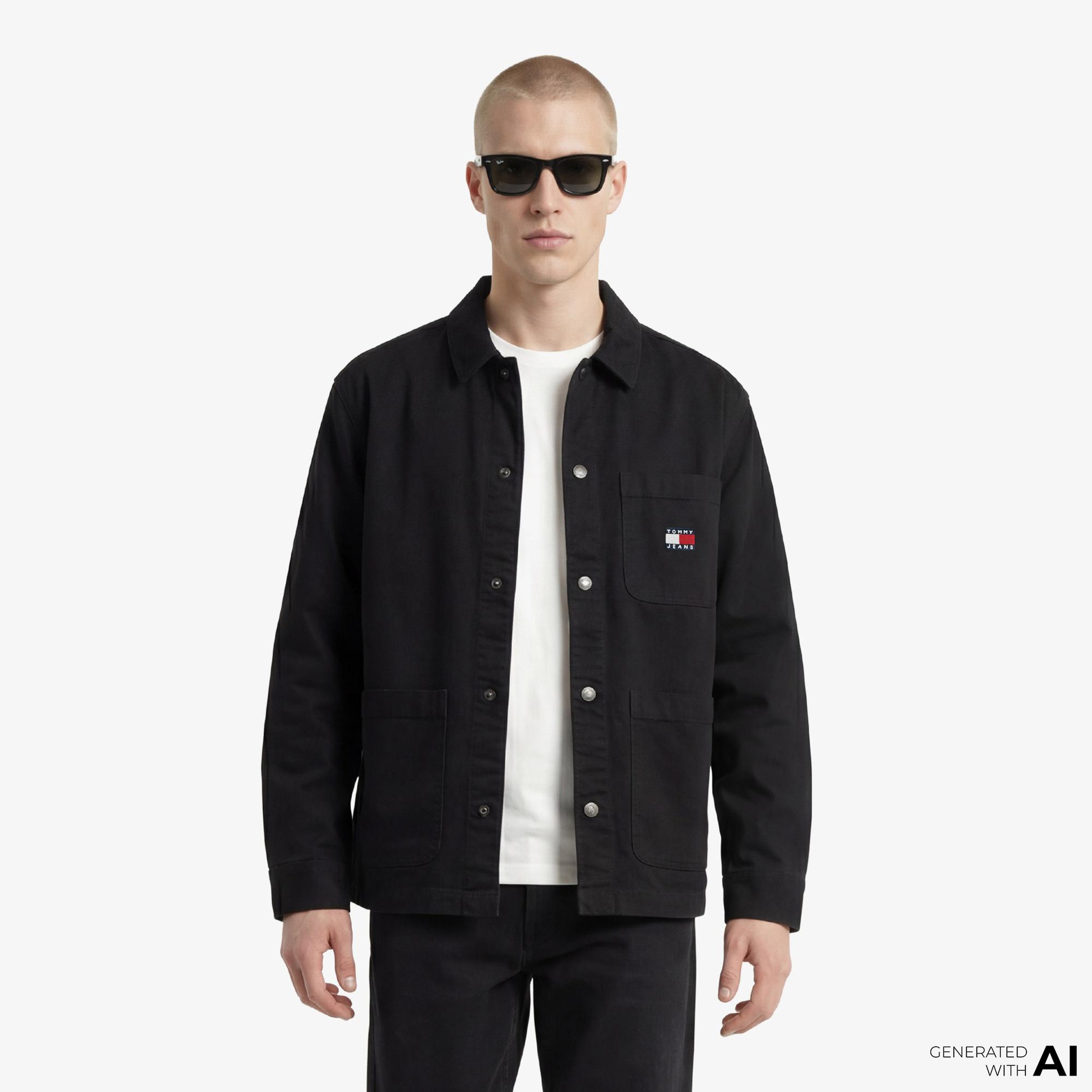 Tommy Hilfiger Overshirt Erkek Siyah Gömlek