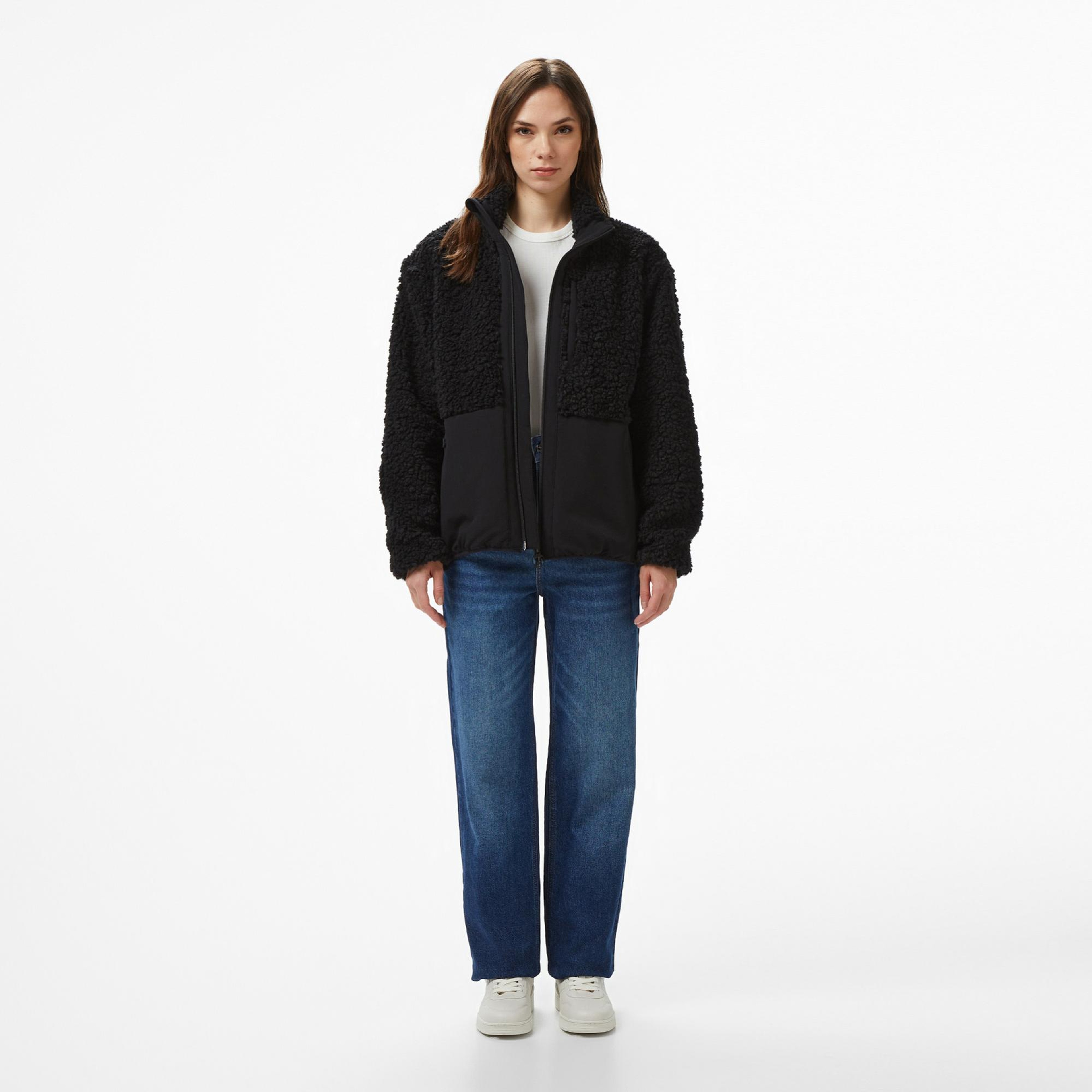 Lacoste Kadın Dik Yaka Renk Bloklu Siyah Ceket