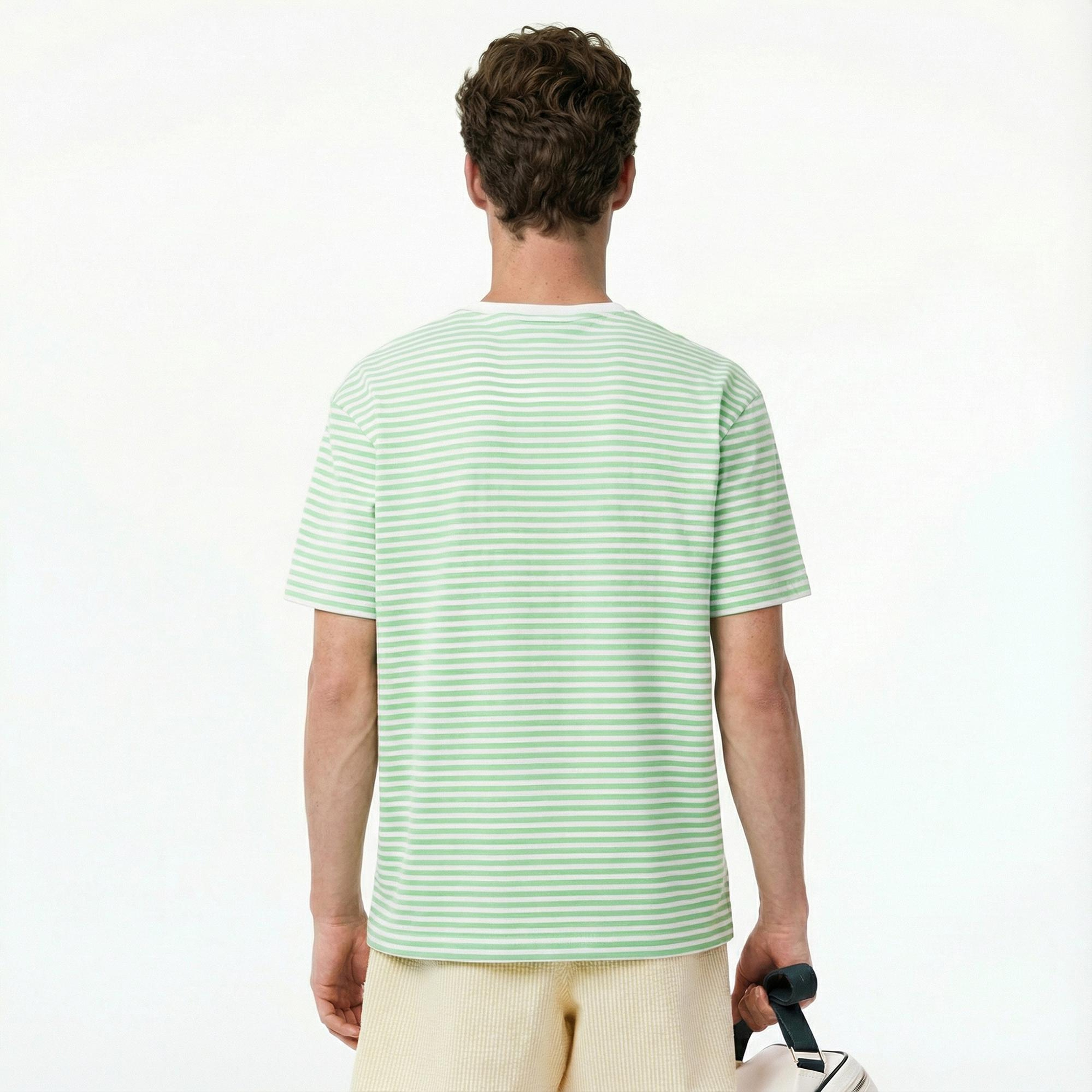 Lacoste Erkek Classic Fit Bisiklet Yaka Çizgili Açık Yeşil T-Shirt