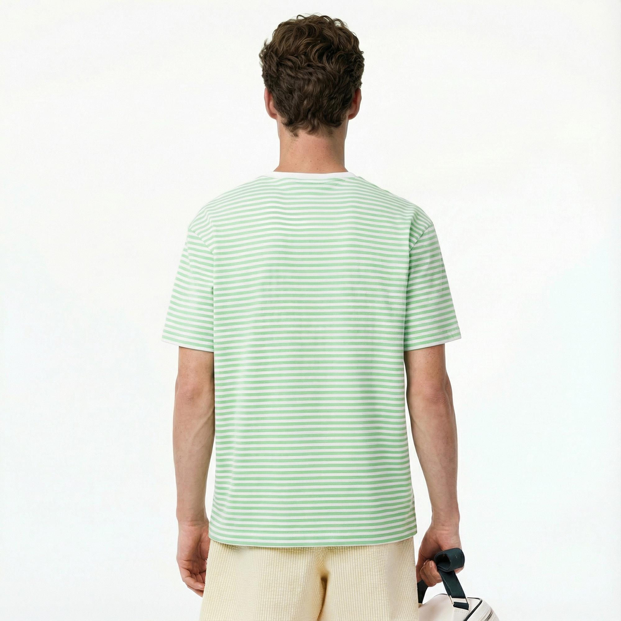 Lacoste Erkek Classic Fit Bisiklet Yaka Çizgili Açık Yeşil T-Shirt