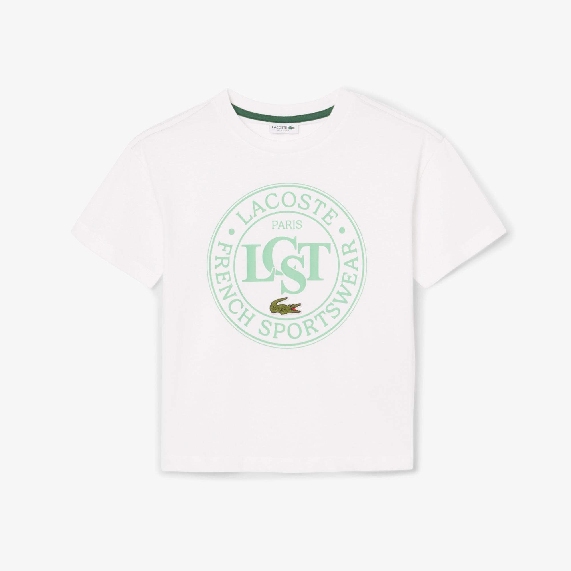 Lacoste Çocuk Bisiklet Yaka Baskılı Beyaz T-Shirt