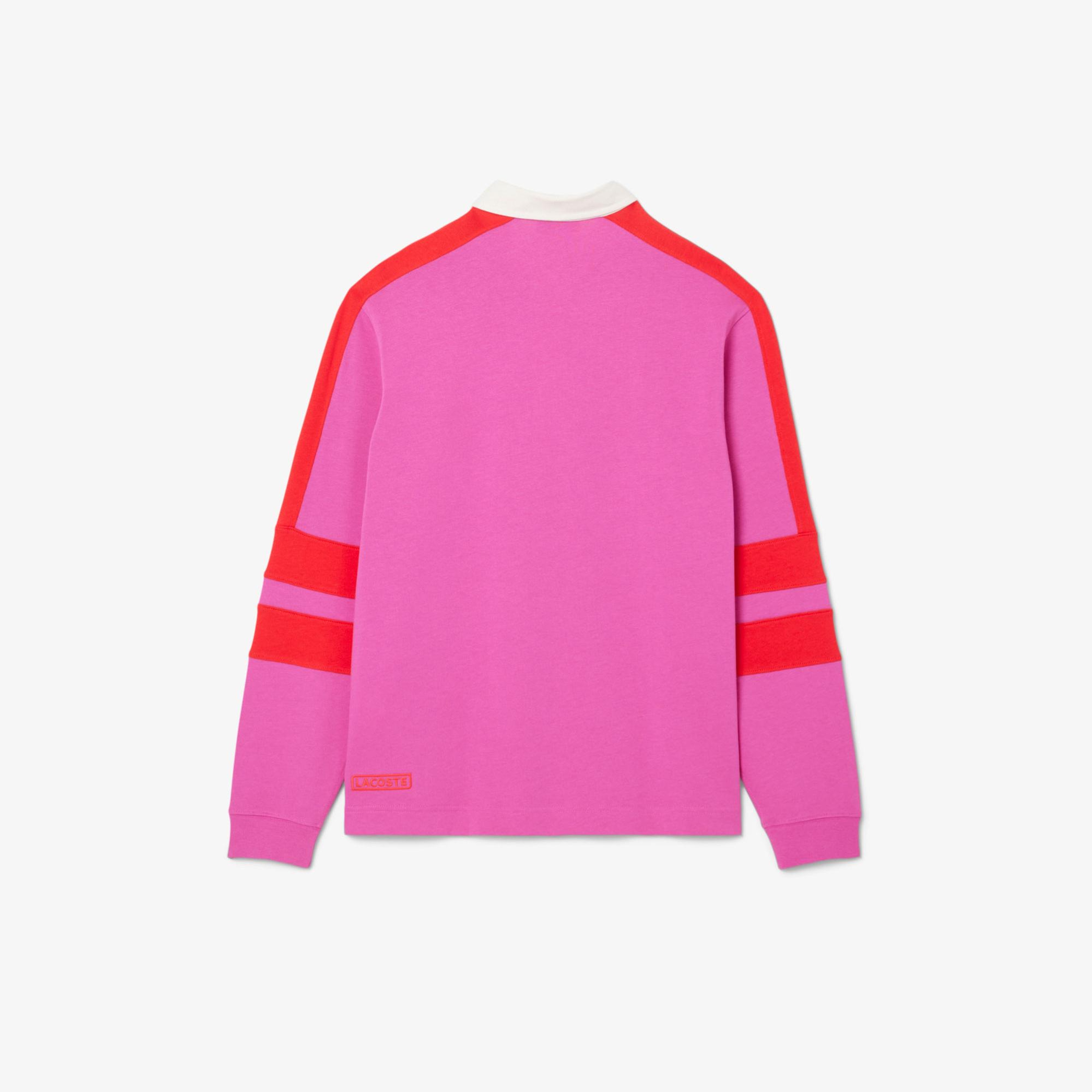 Lacoste Erkek Classic Fit Uzun Kollu Polo Yaka Renk Bloklu Pembe Rugby Polo