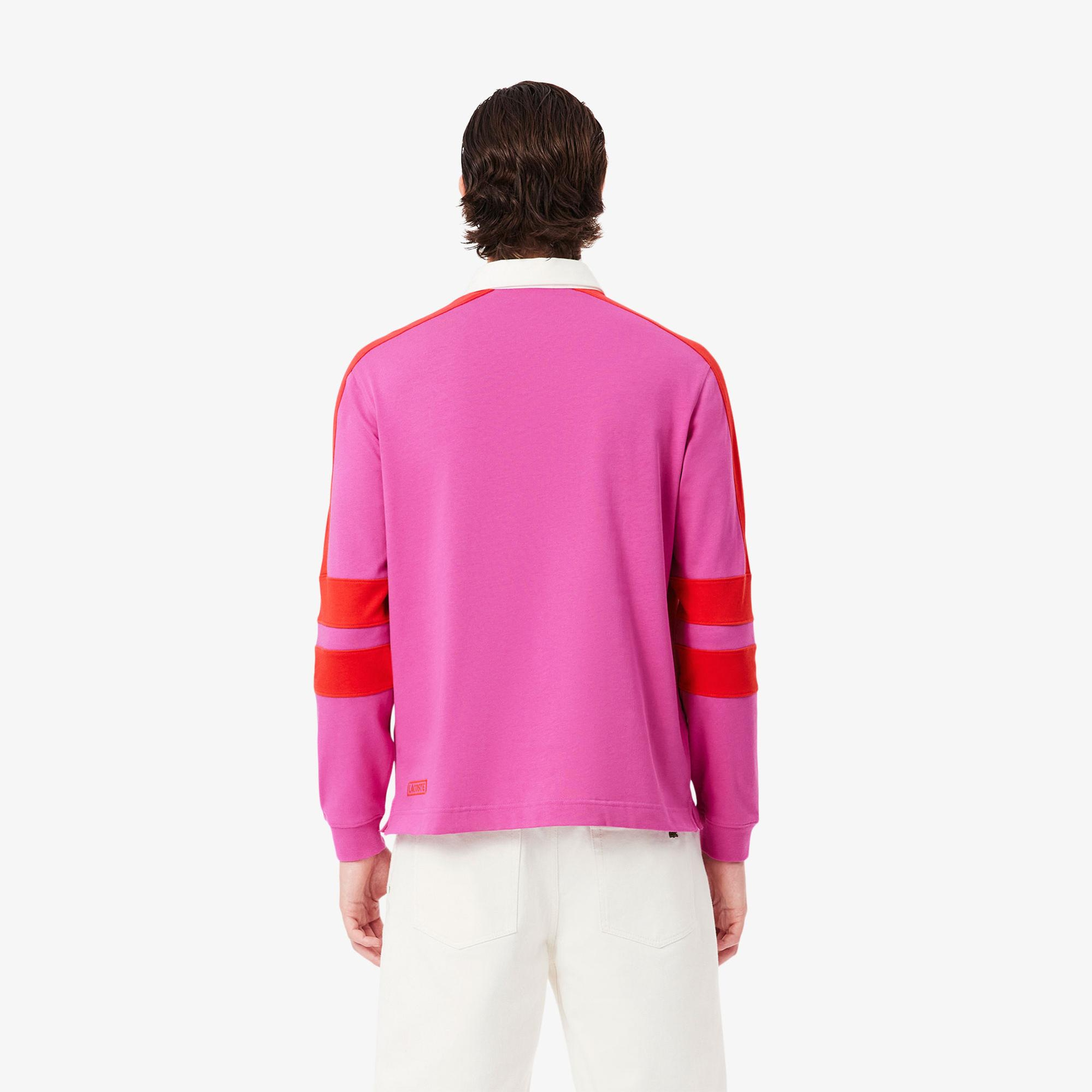 Lacoste Erkek Classic Fit Uzun Kollu Polo Yaka Renk Bloklu Pembe Rugby Polo