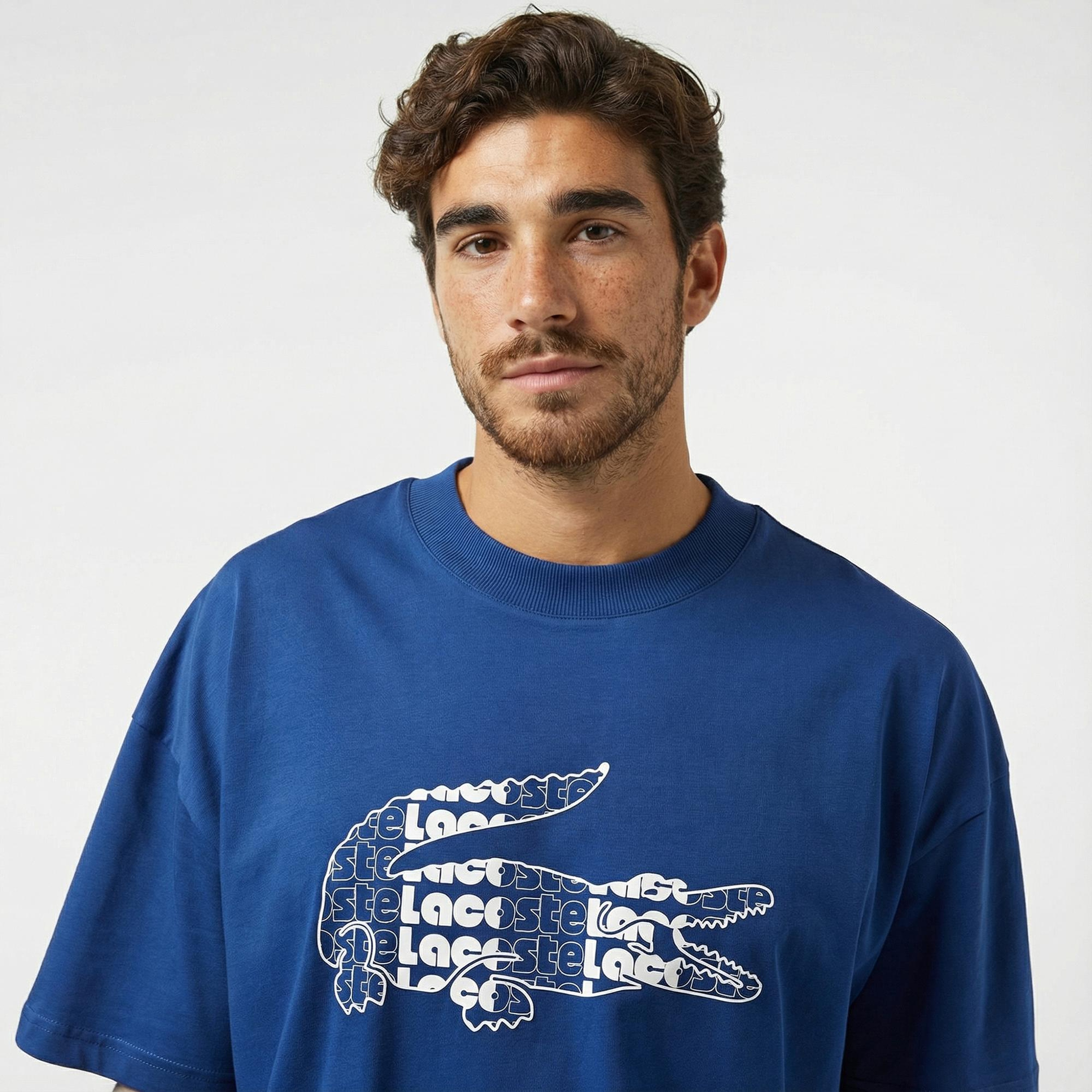 Lacoste Erkek Relaxed Fit Bisiklet Yaka Baskılı Lacivert T-Shirt