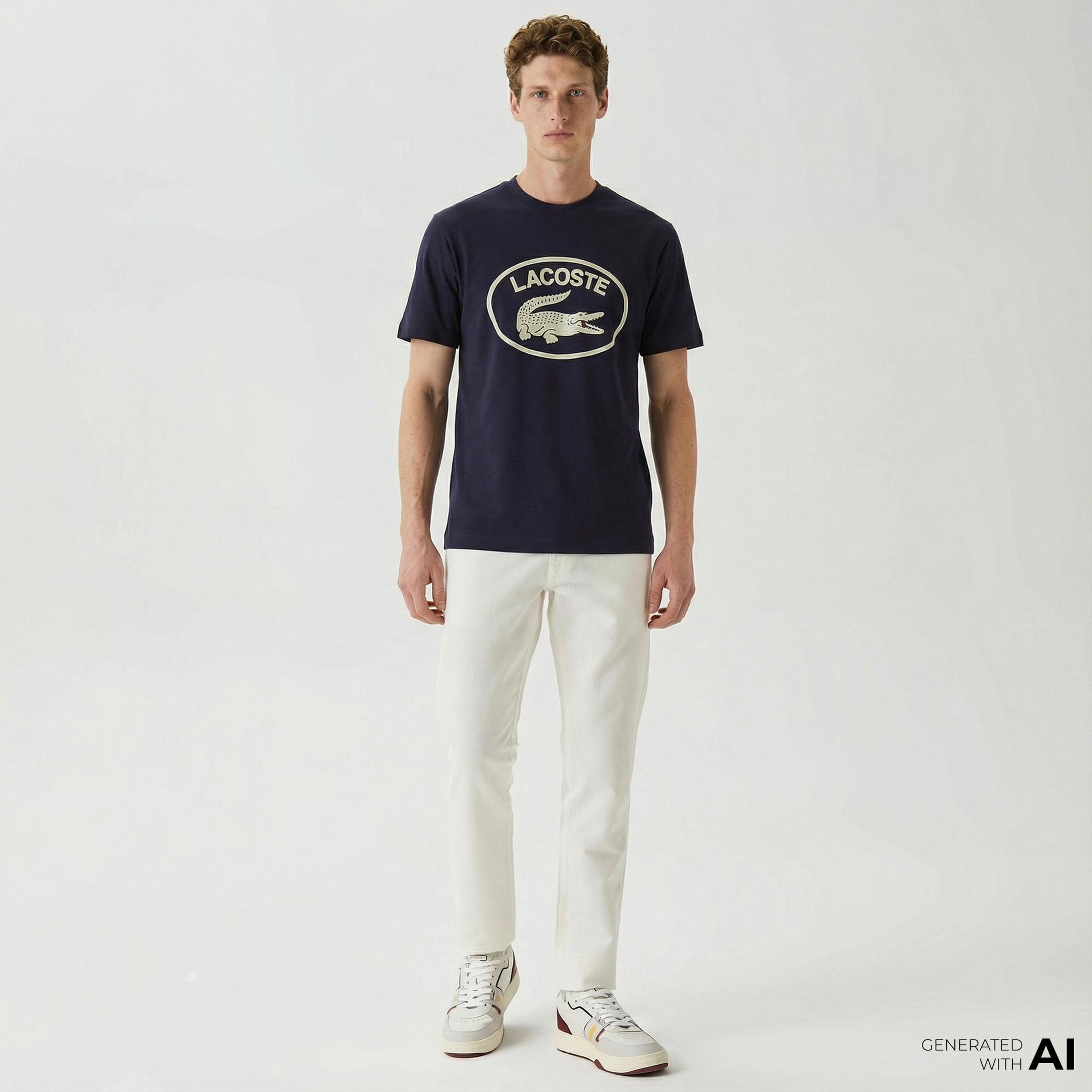 Lacoste Erkek Relaxed Fit Bisiklet Yaka Baskılı Lacivert T-Shirt
