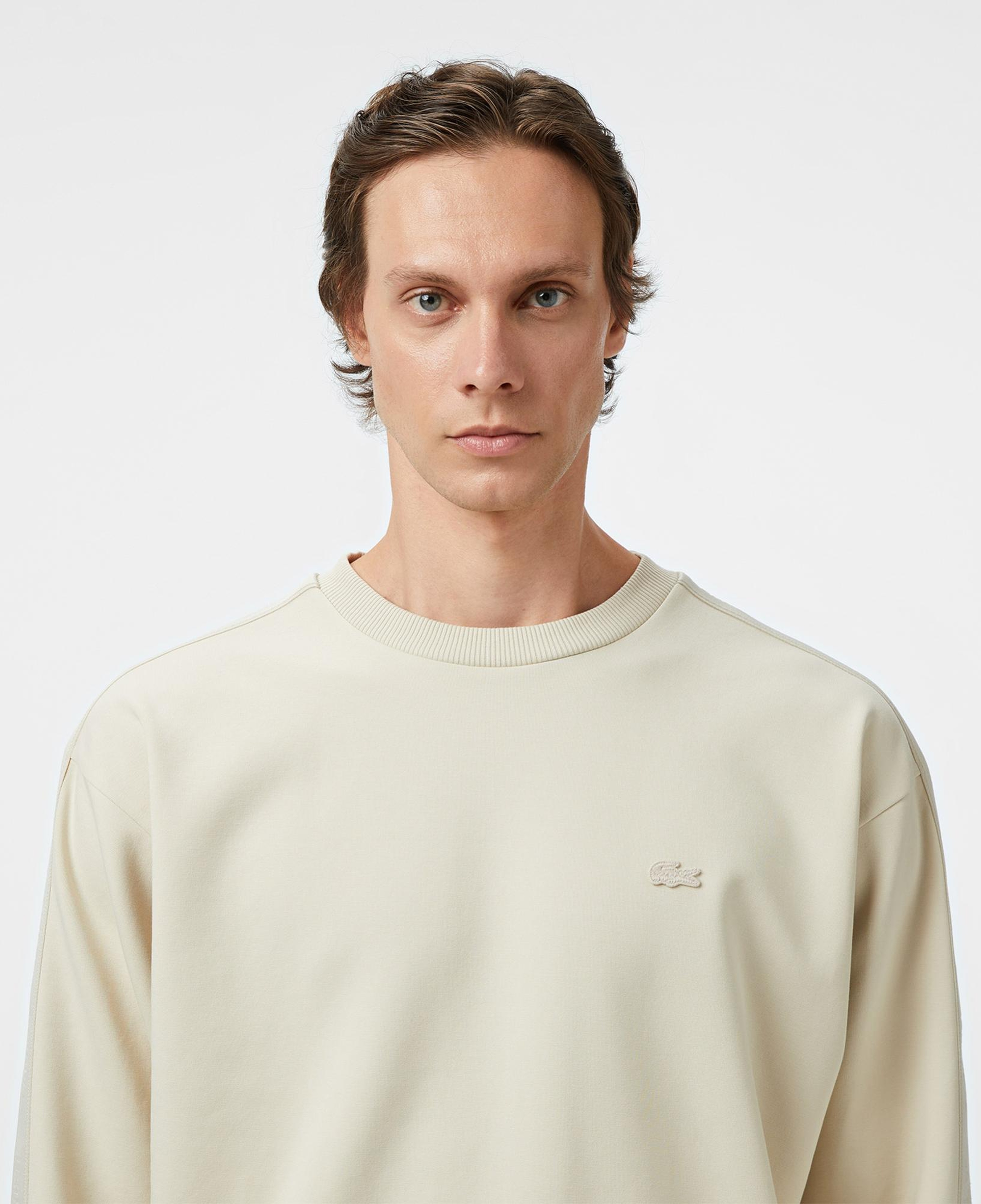 Lacoste Erkek Relaxed Fit Bisiklet Yaka Açık Krem Sweatshirt