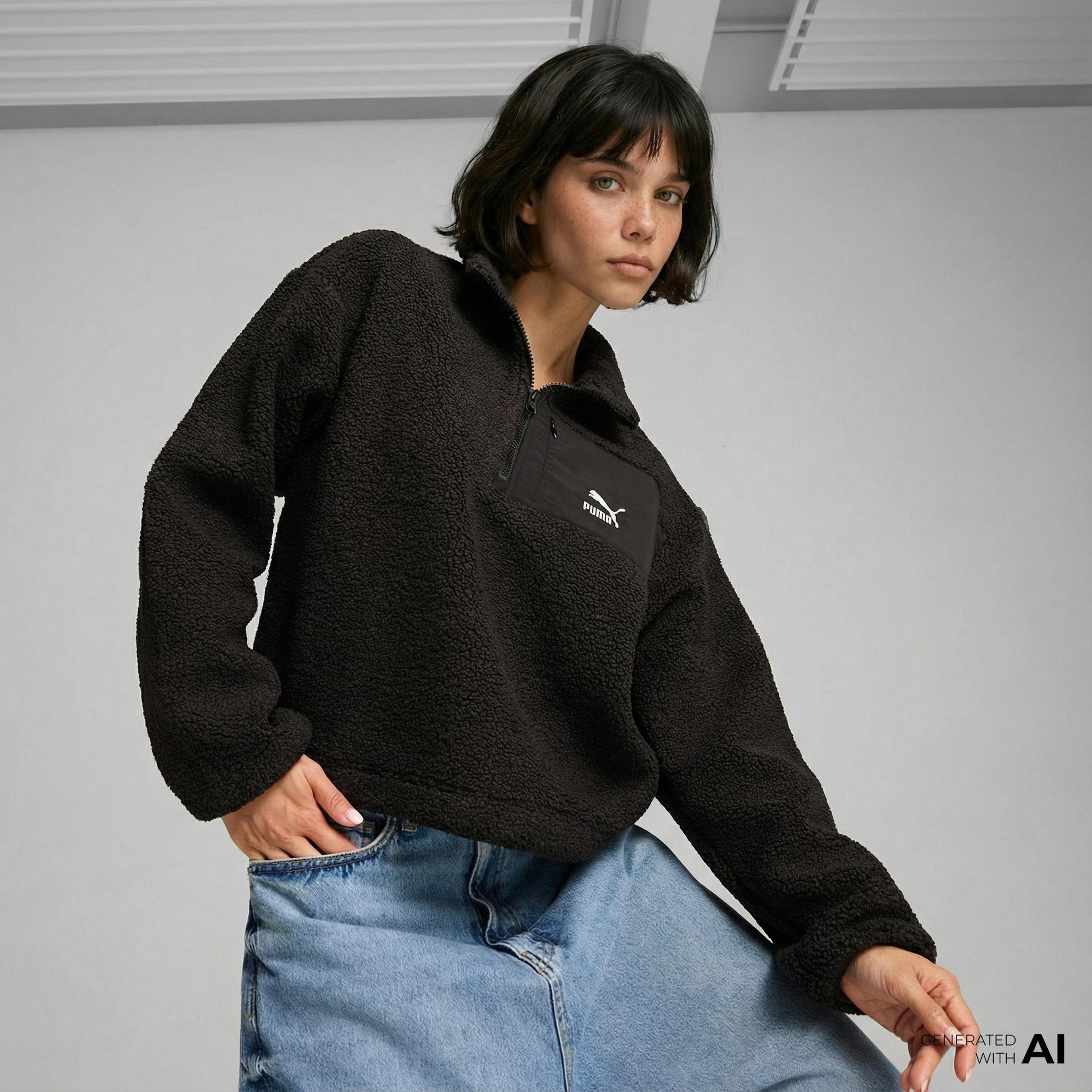 Puma Classics Winterized Half-Zip Kadın Siyah Sweatshirt