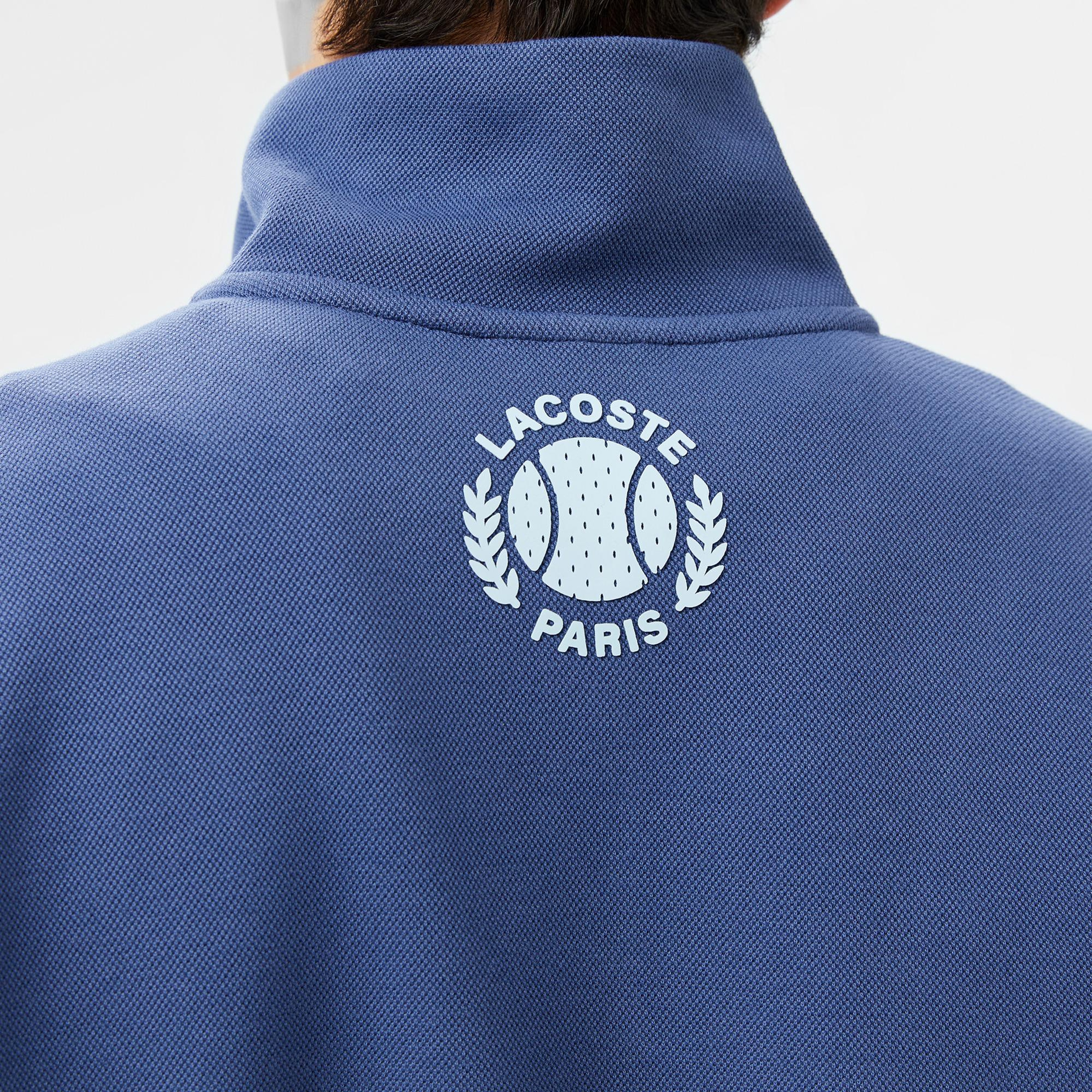 Lacoste Erkek Relaxed Fit Yarım Fermuarlı Renk Bloklu Mavi Sweatshirt