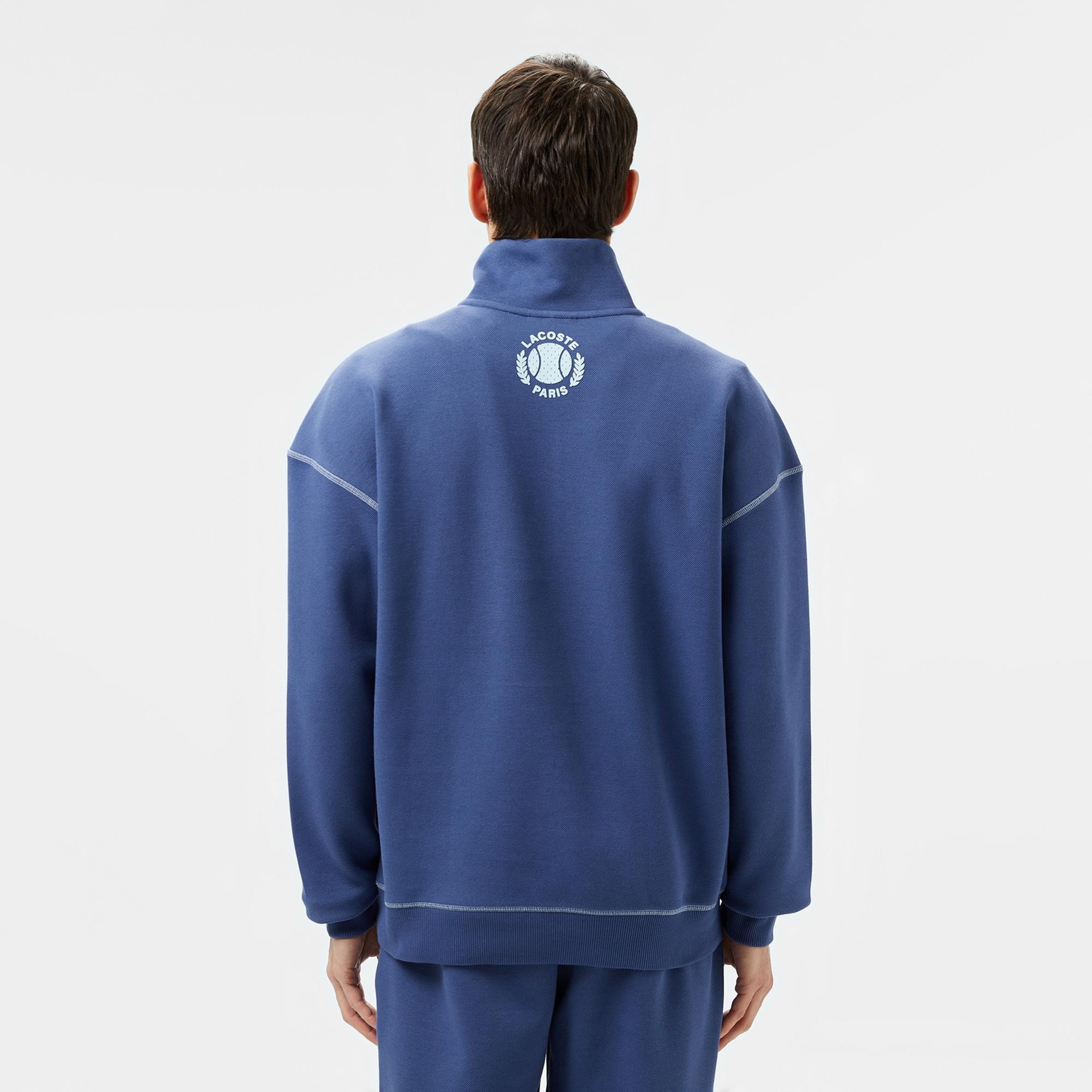Lacoste Erkek Relaxed Fit Yarım Fermuarlı Renk Bloklu Mavi Sweatshirt