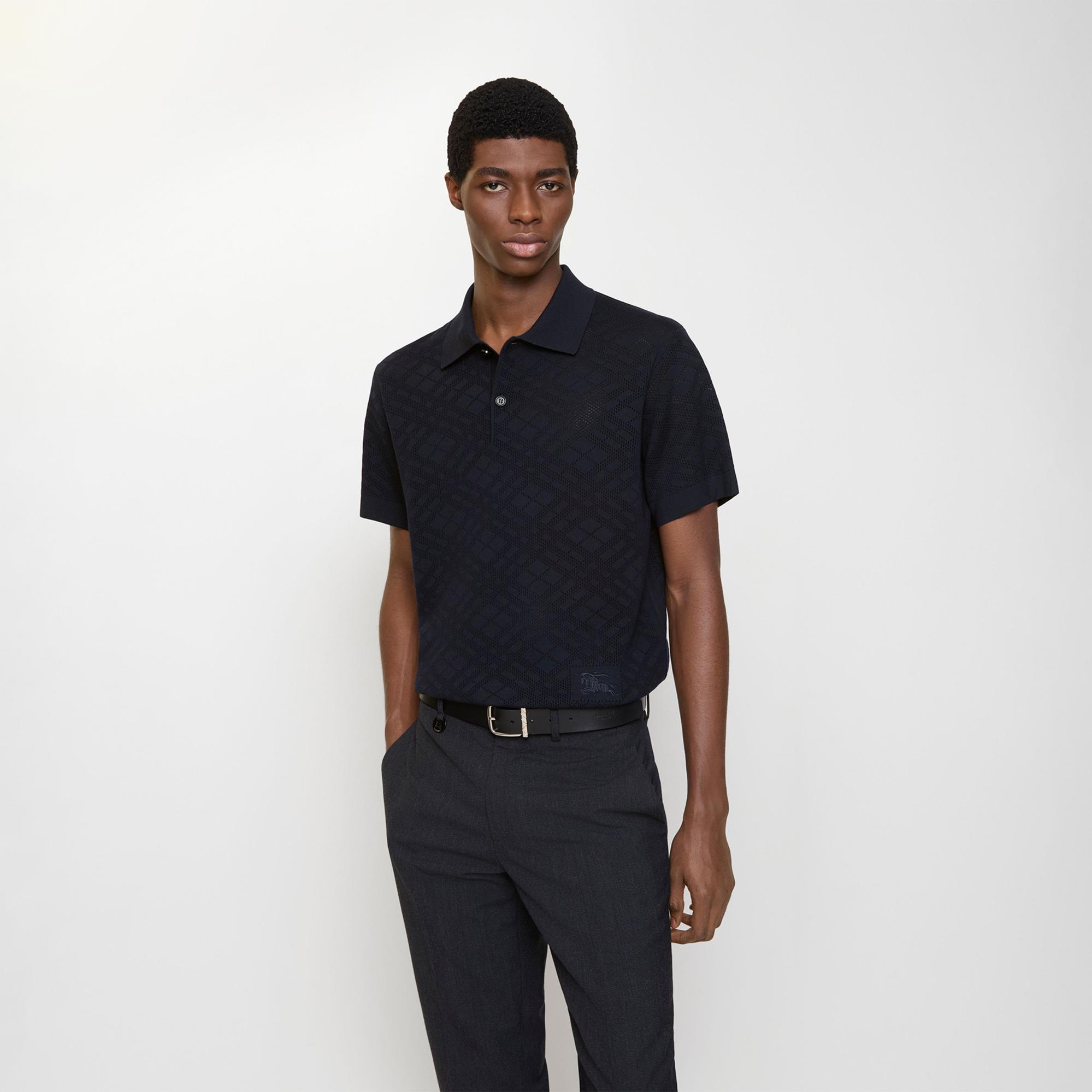 Burberry Check Wool Erkek Lacivert Polo