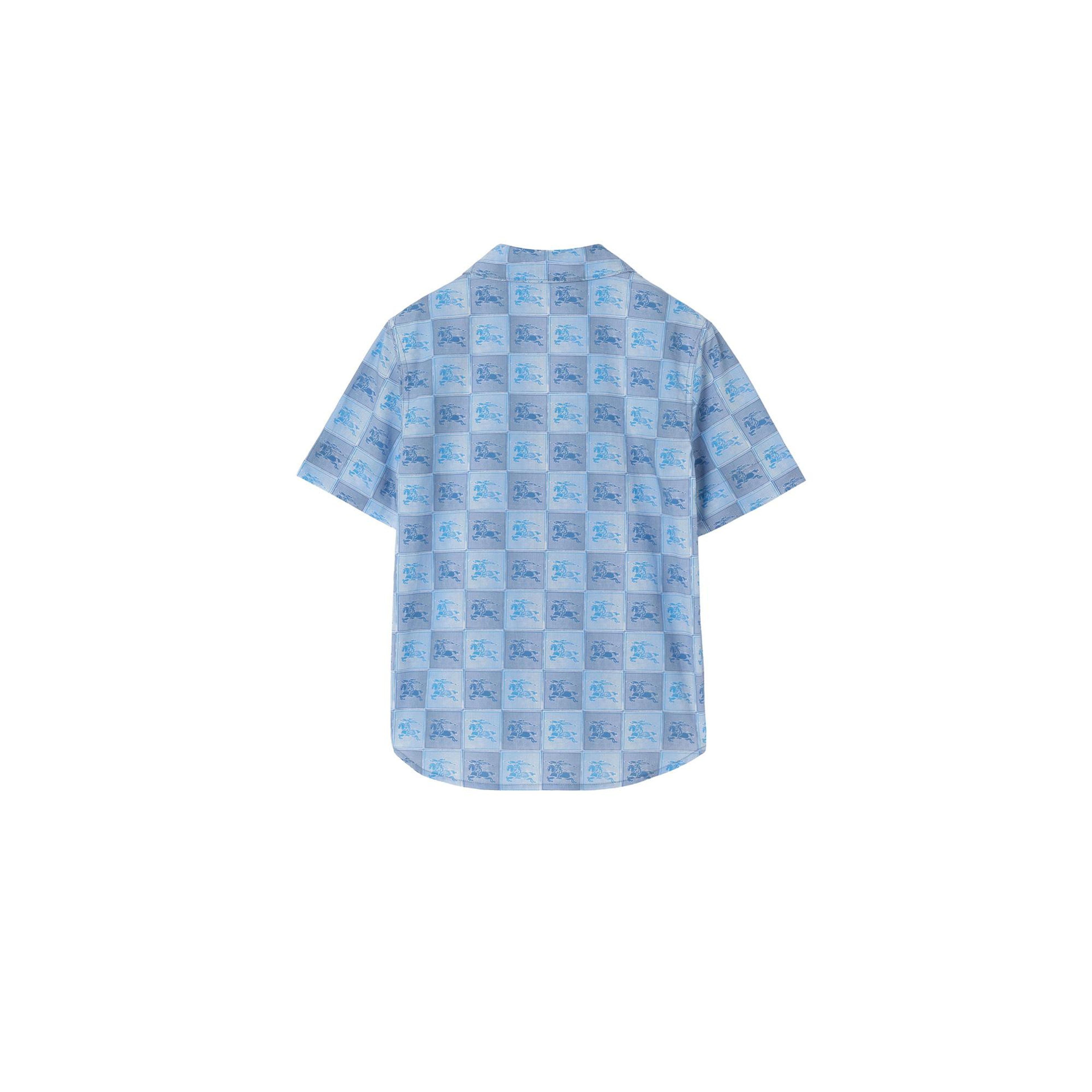 Burberry Ekd Checkerboard Cotton Çocuk Mavi Gömlek