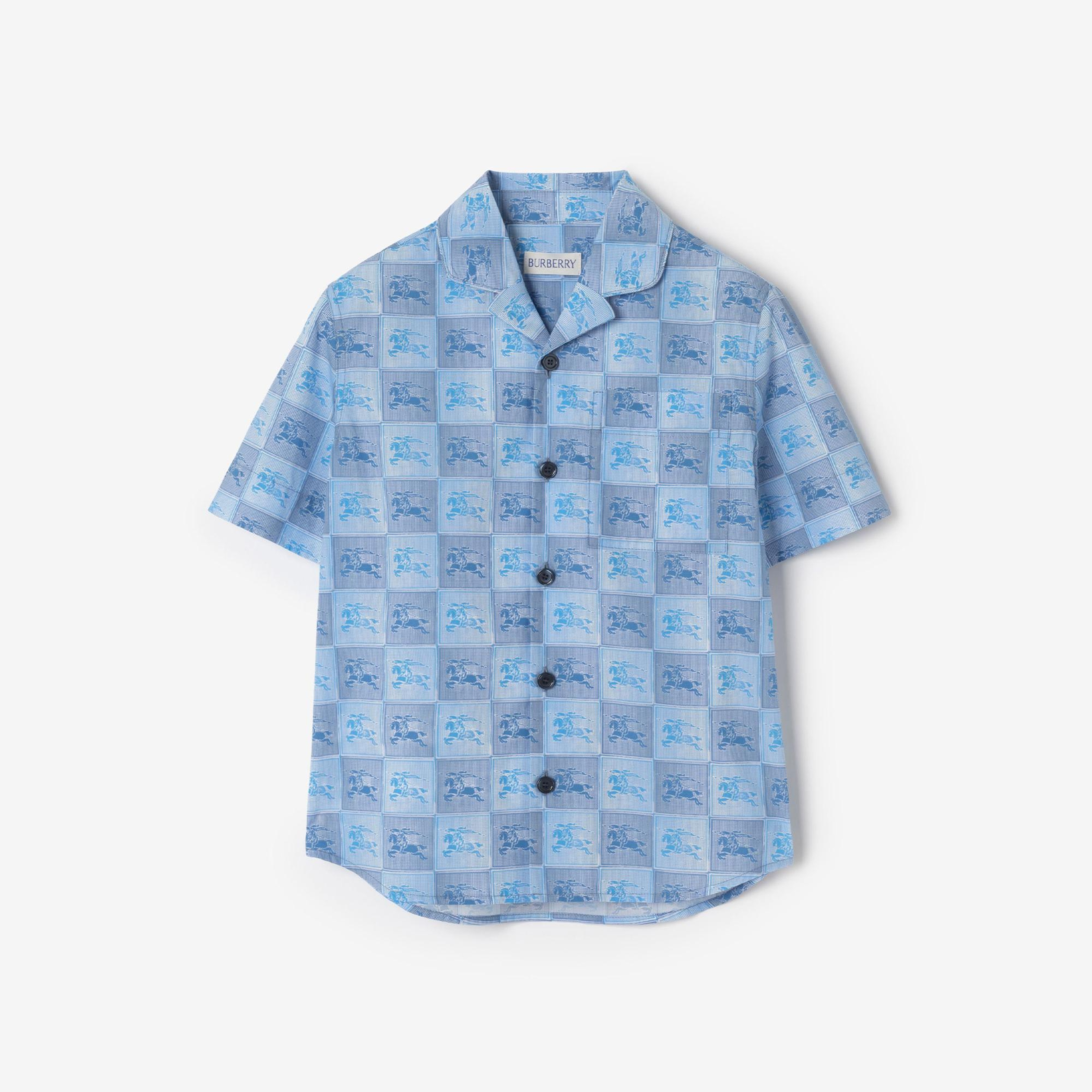 Burberry Ekd Checkerboard Cotton Çocuk Mavi Gömlek