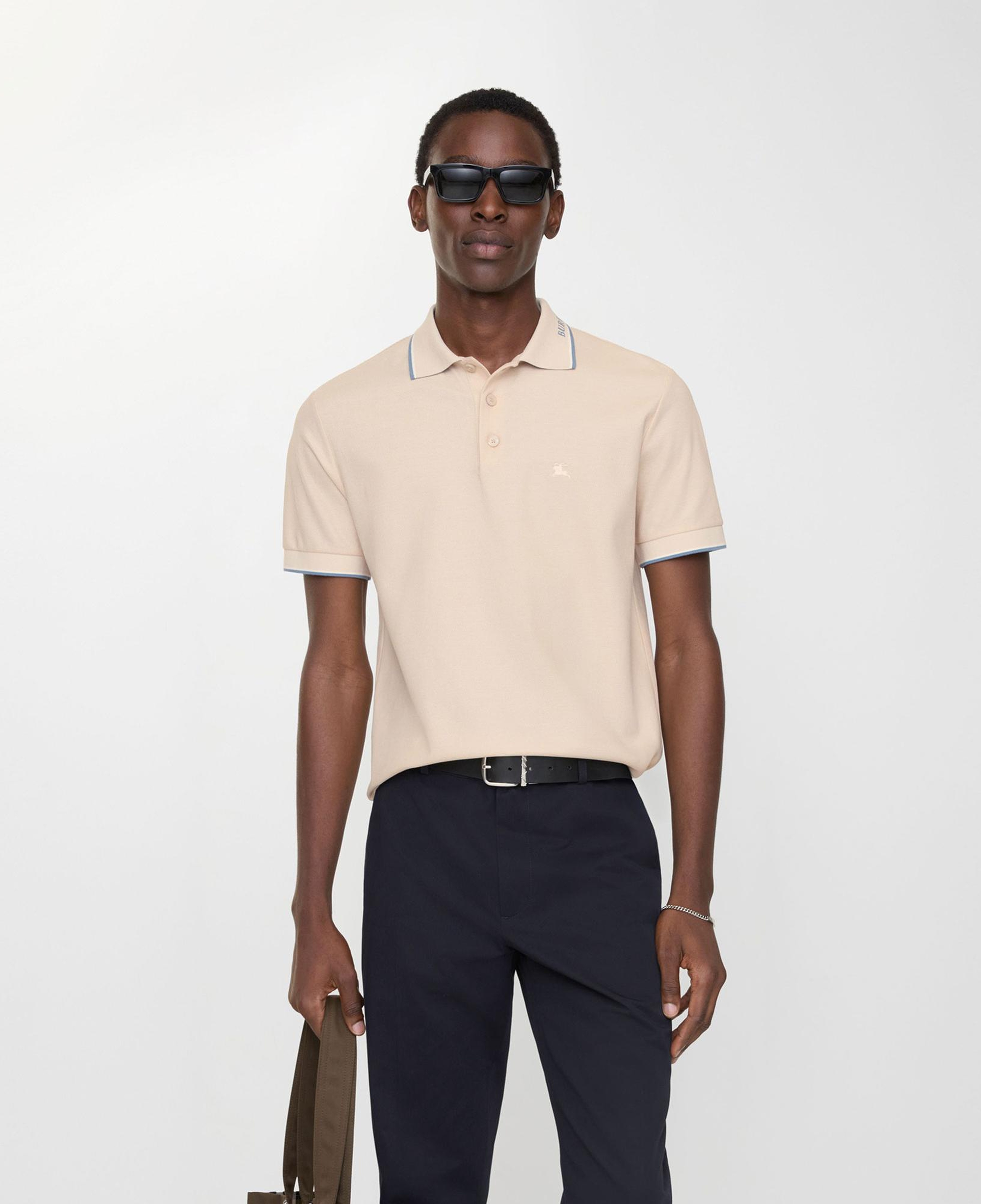 Burberry Logo Collar Cotton Erkek Krem Polo