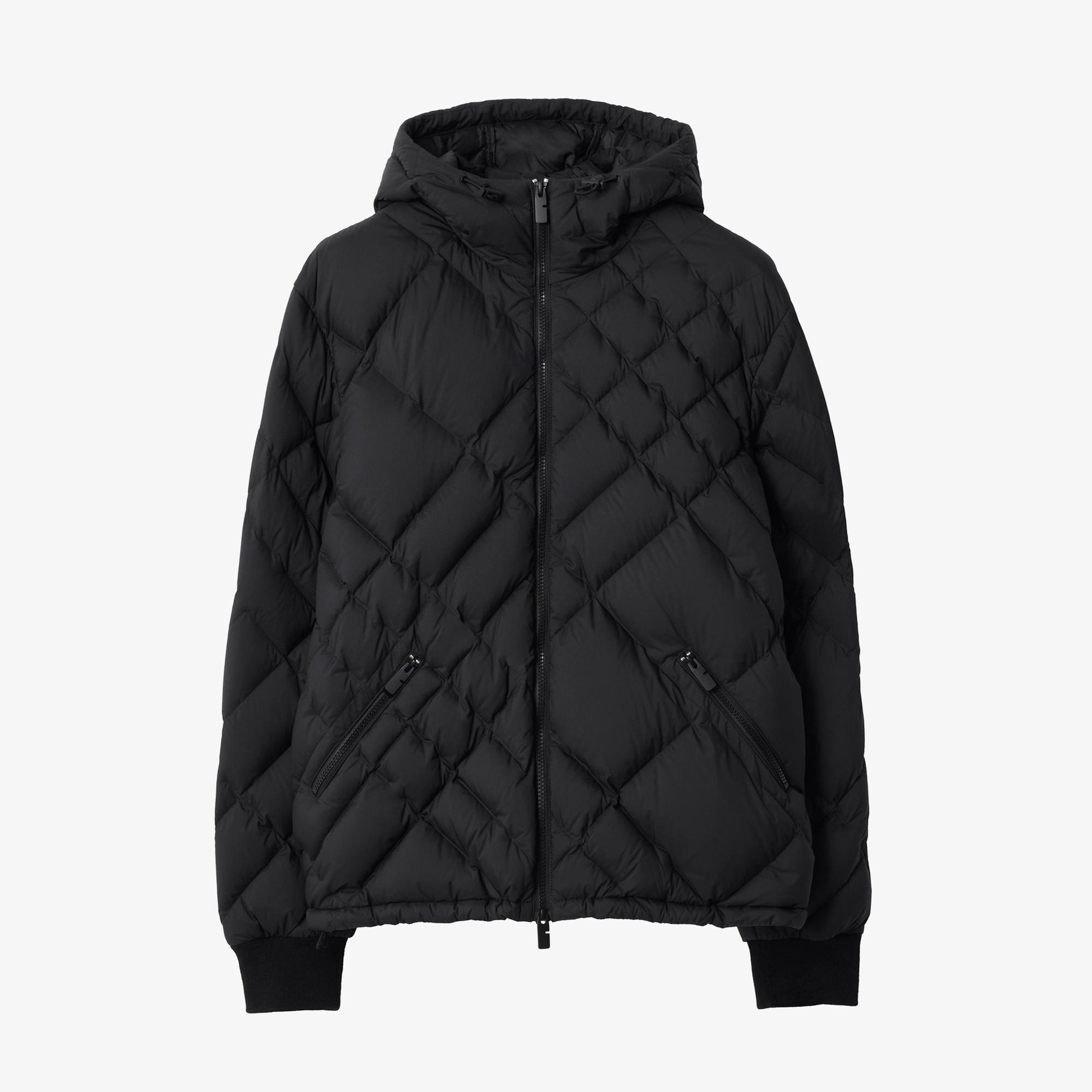 Burberry Check-Stitch Nylon Doversgreen Puffer Erkek Siyah Mont