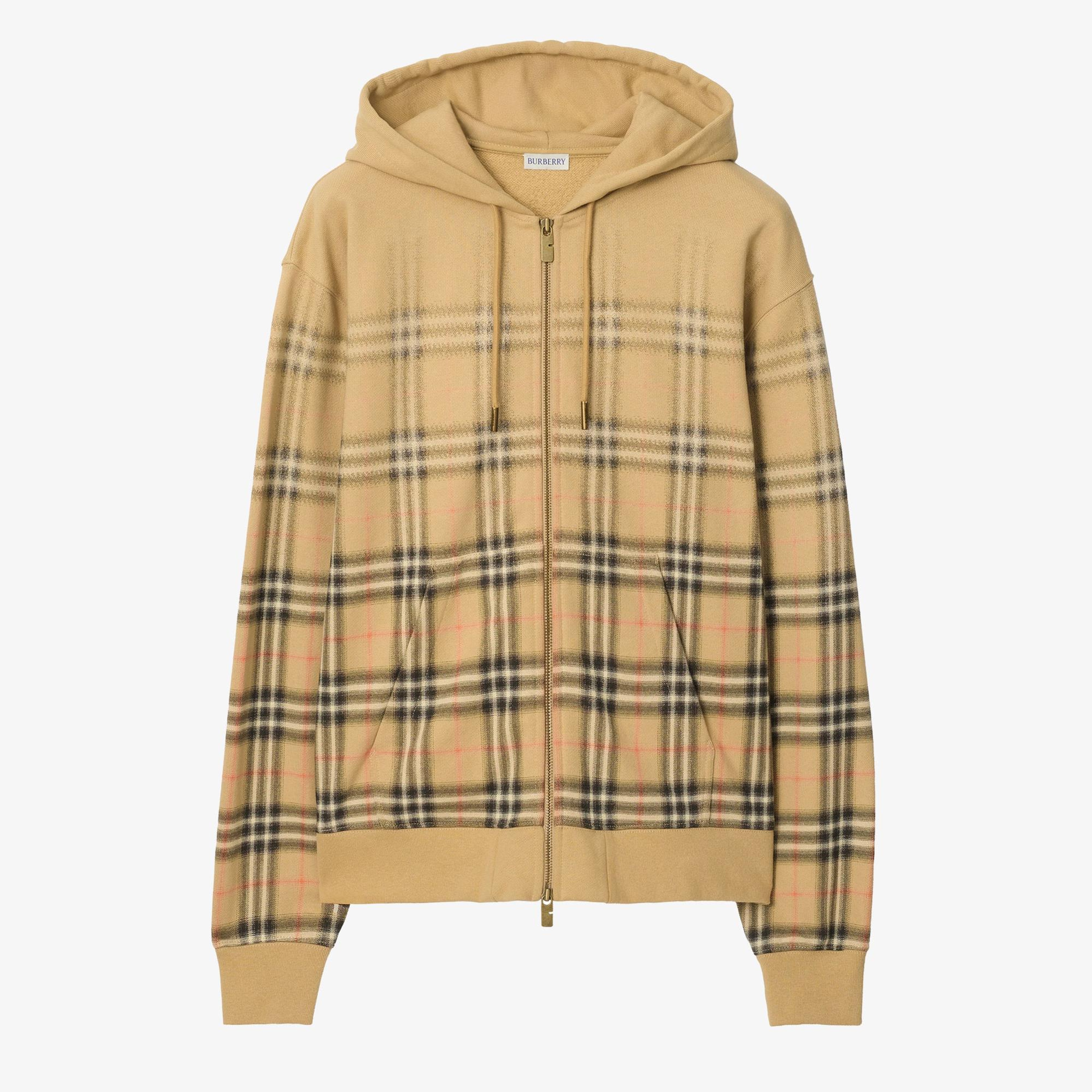 Burberry Gradient Check Cotton Zip Erkek Bej Hoodie