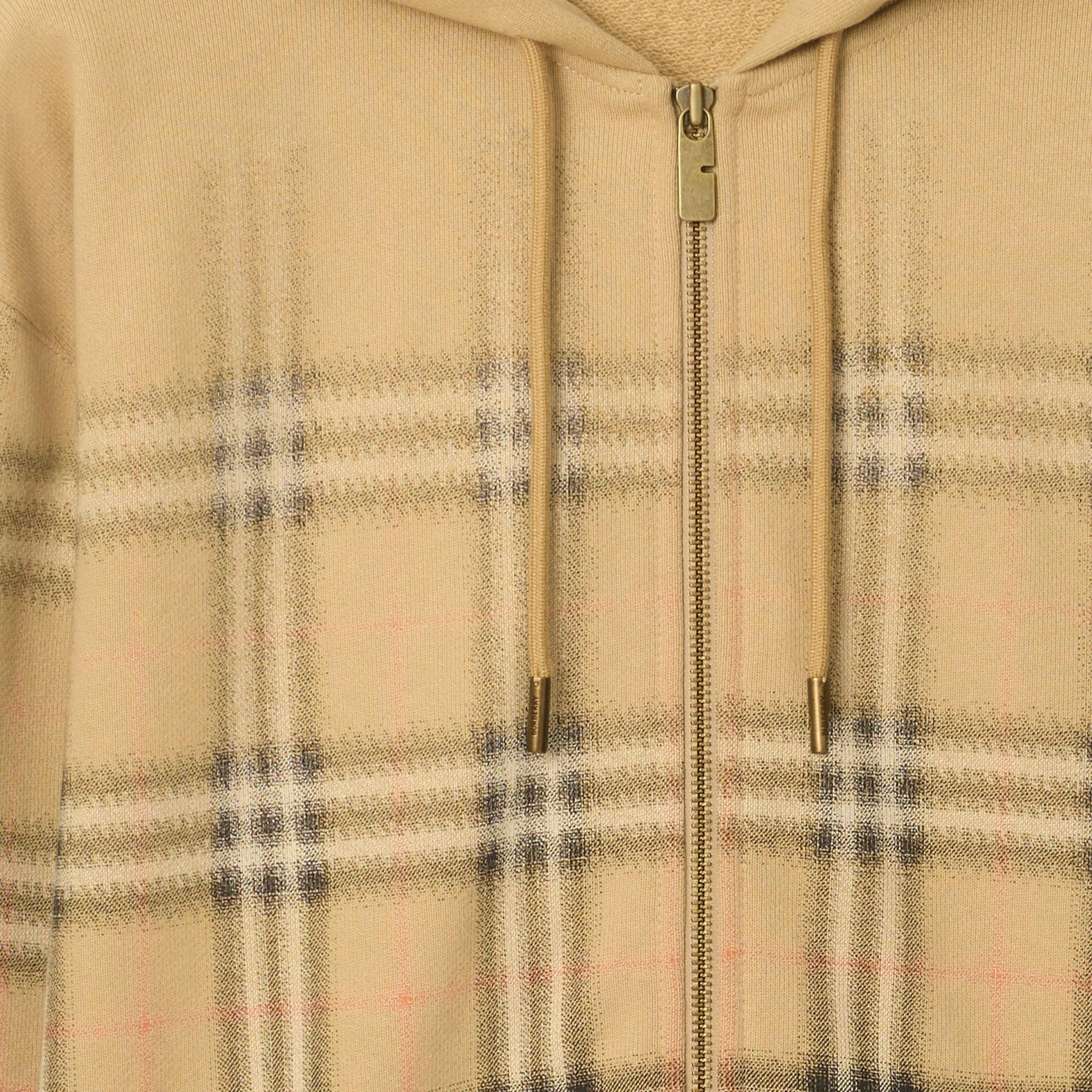 Burberry Gradient Check Cotton Zip Erkek Bej Hoodie