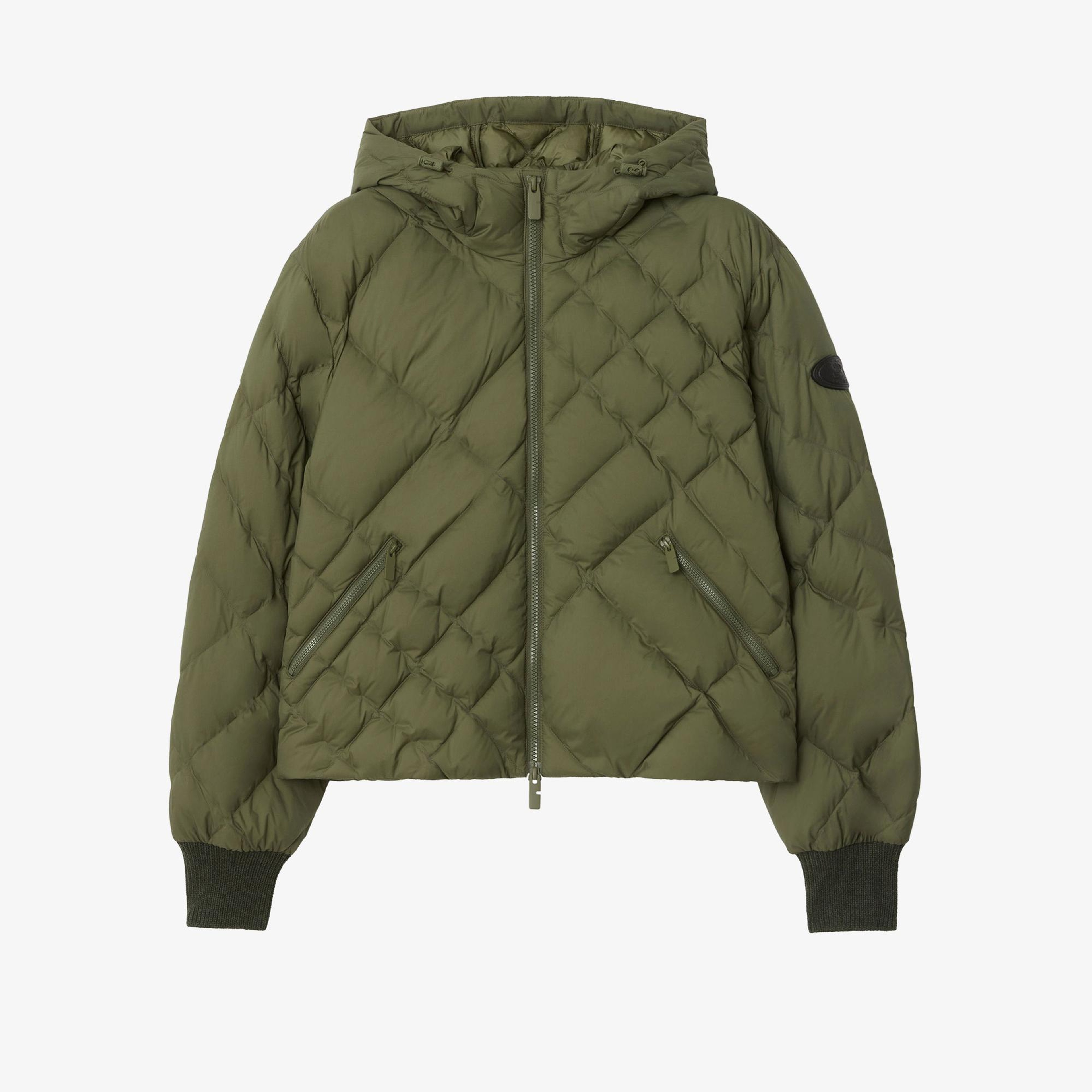 Burberry Check-Stitch Nylon Delley Puffer Kadın Haki Mont