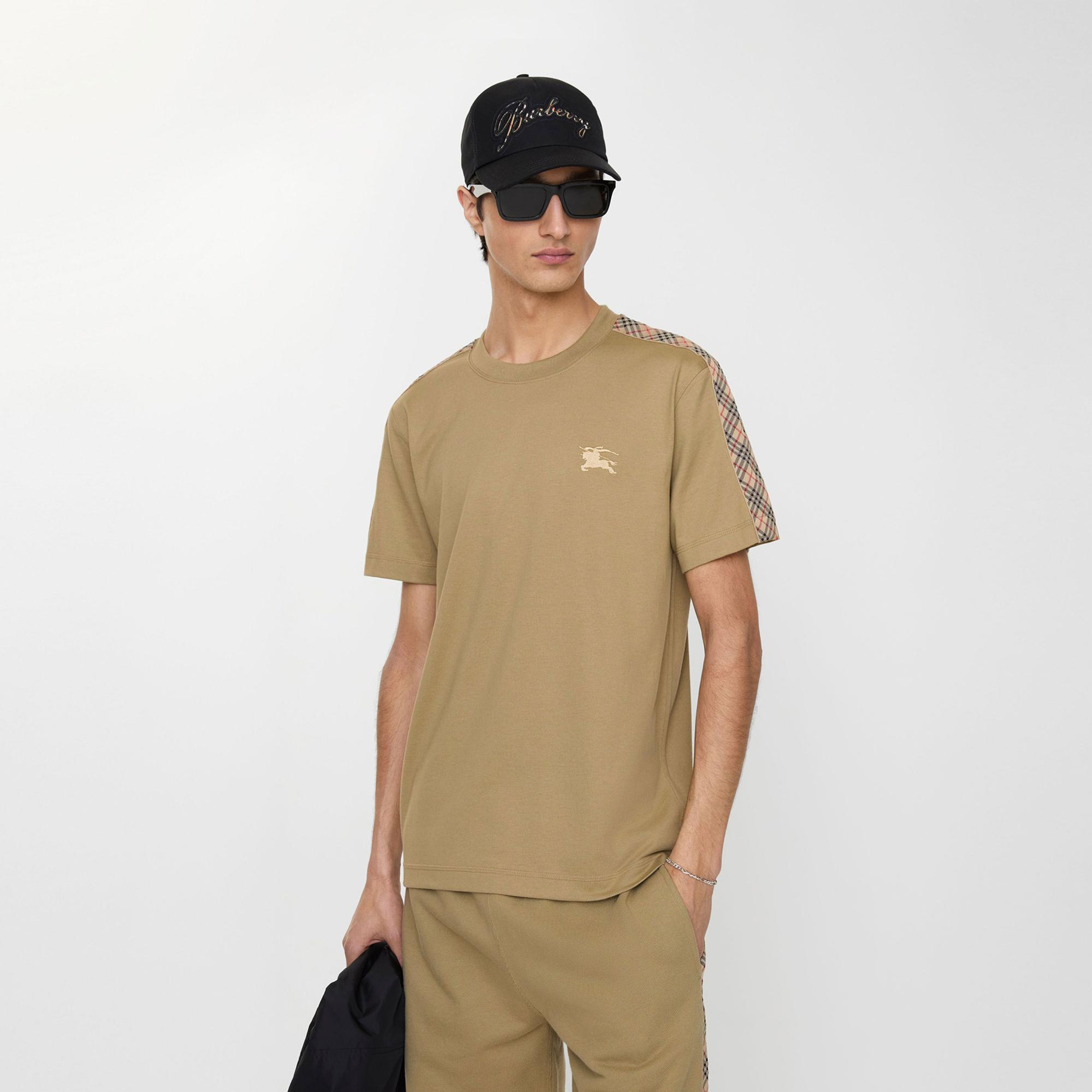Burberry Check Trim Cotton Erkek Bej T-Shirt