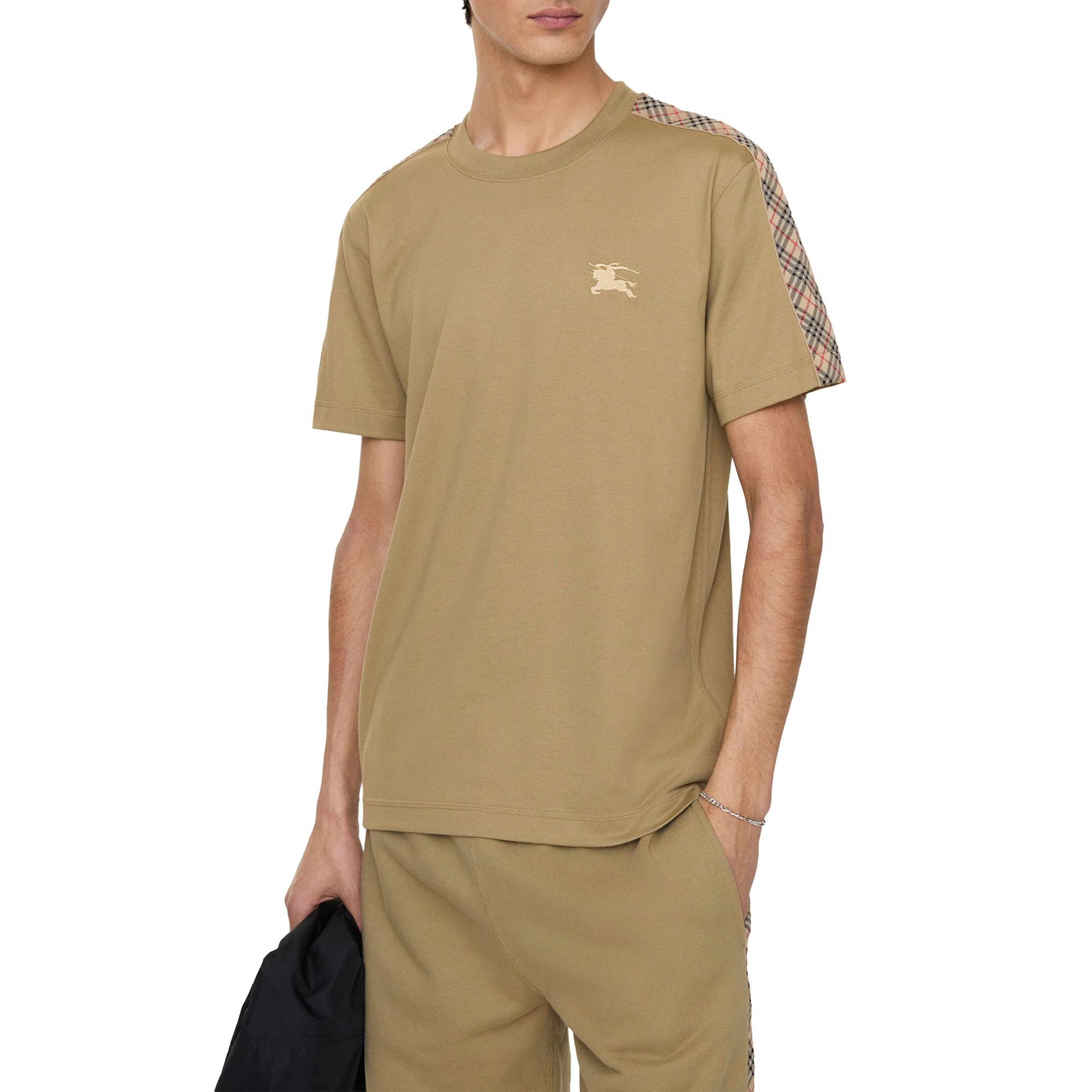 Burberry Check Trim Cotton Erkek Bej T-Shirt