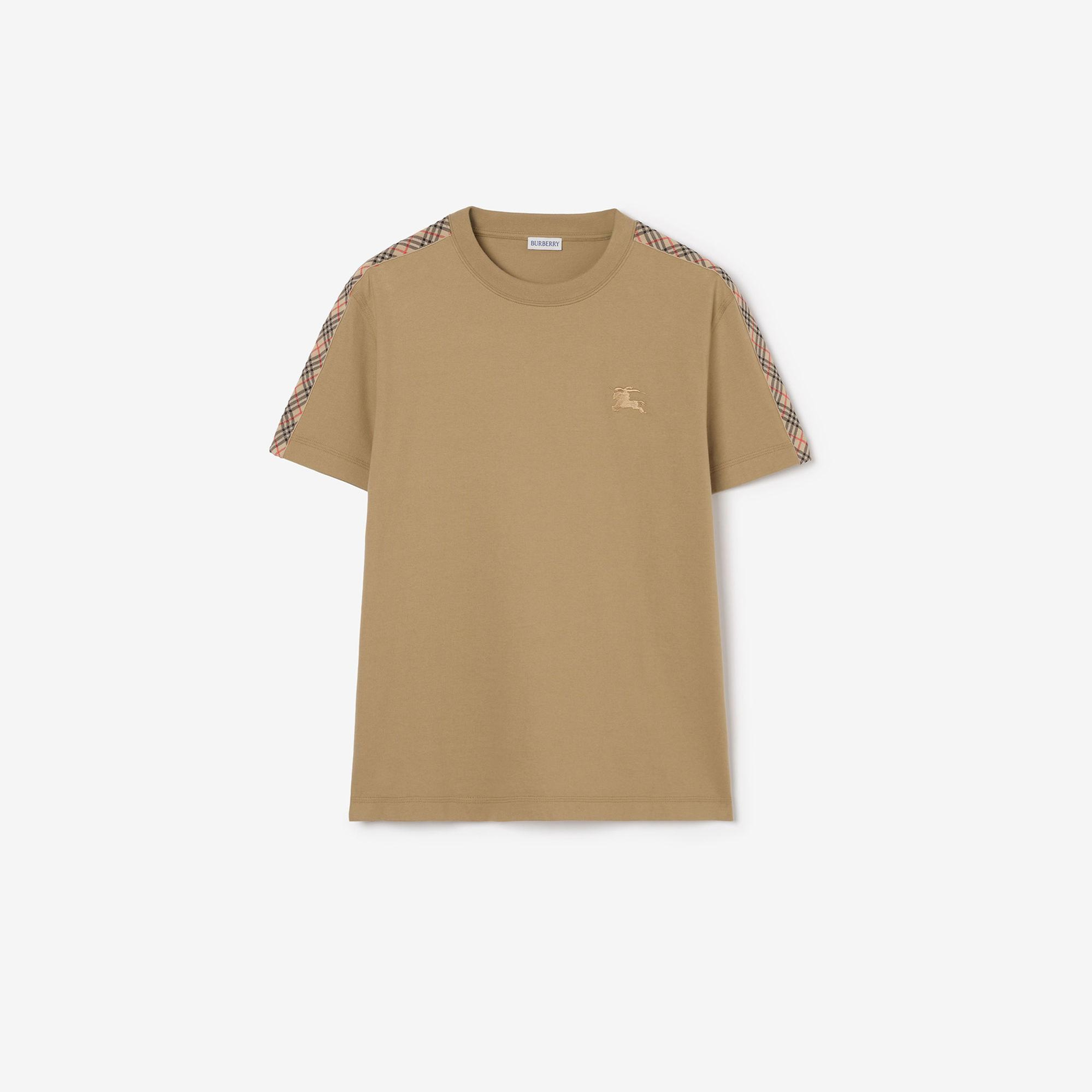 Burberry Check Trim Cotton Erkek Bej T-Shirt