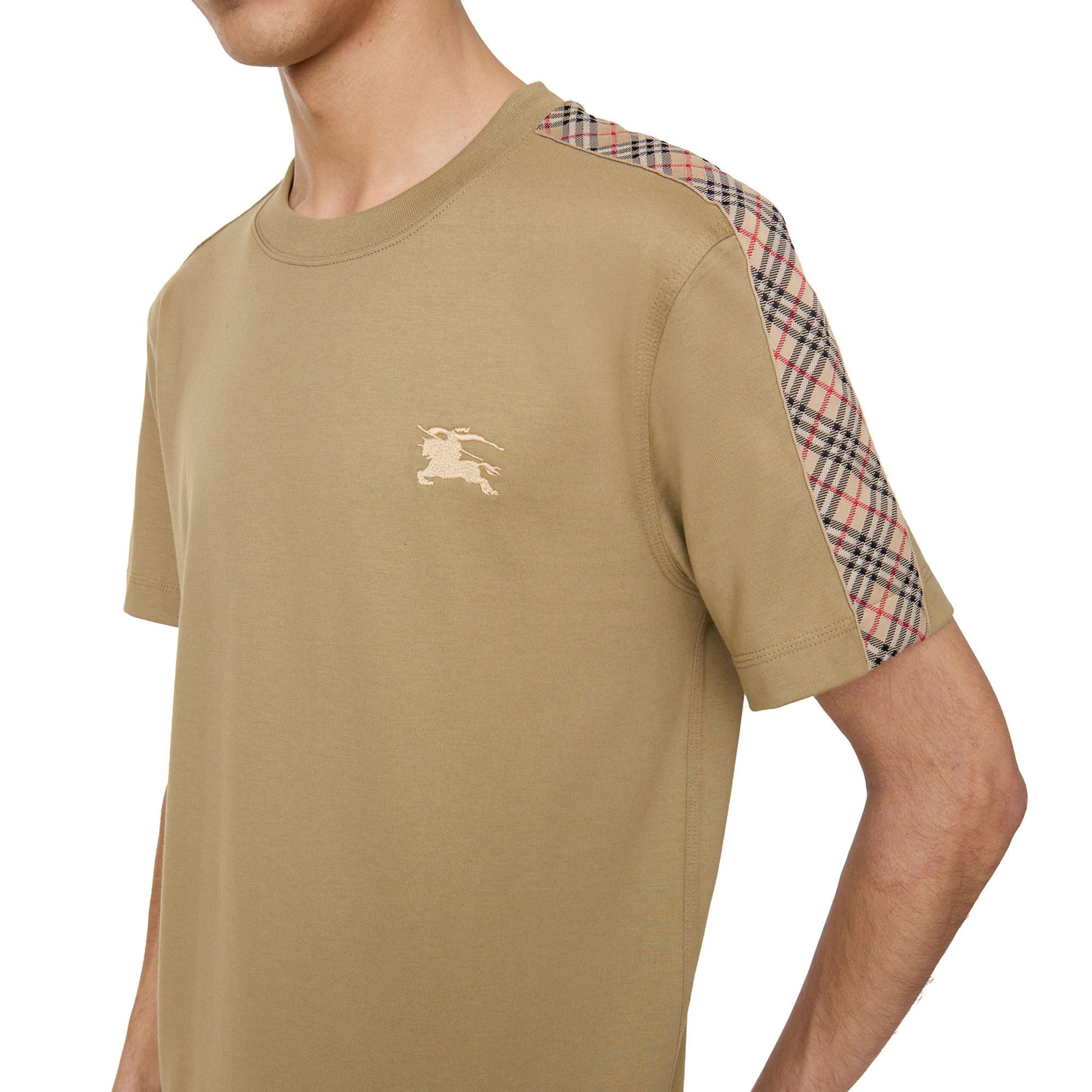Burberry Check Trim Cotton Erkek Bej T-Shirt