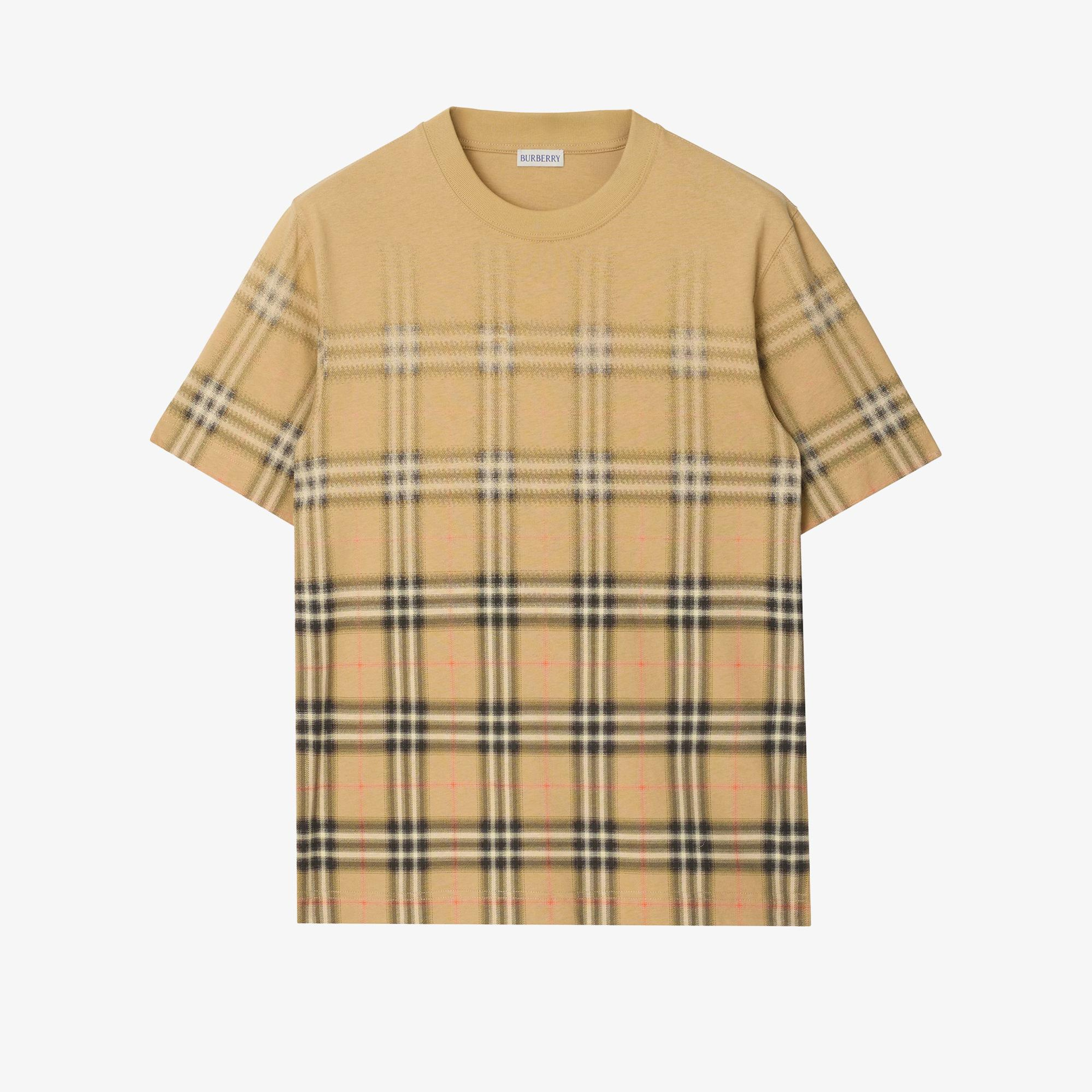Burberry Gradient Check Cotton Erkek Bej T-Shirt