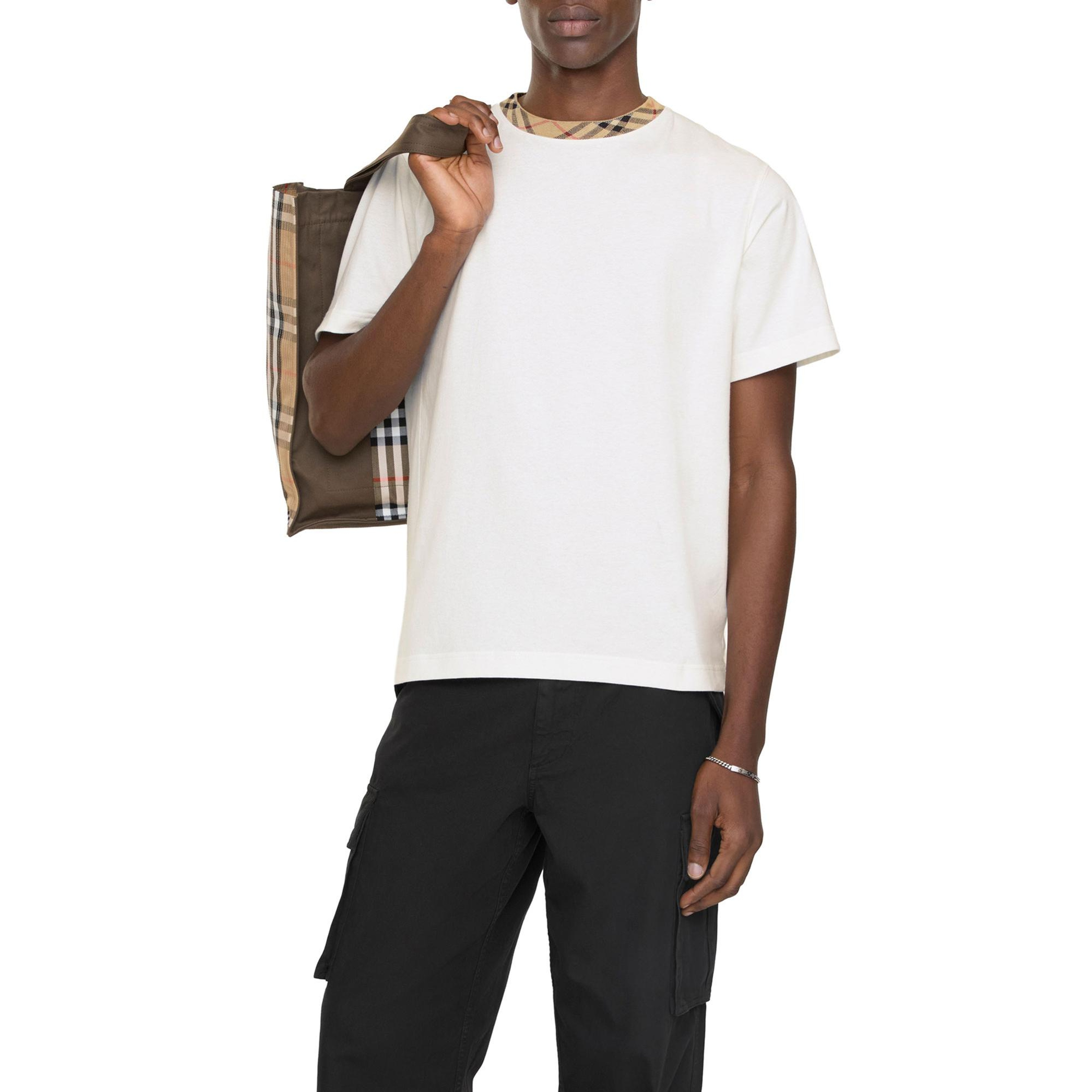 Burberry Check Trim Cotton Erkek Beyaz T-Shirt
