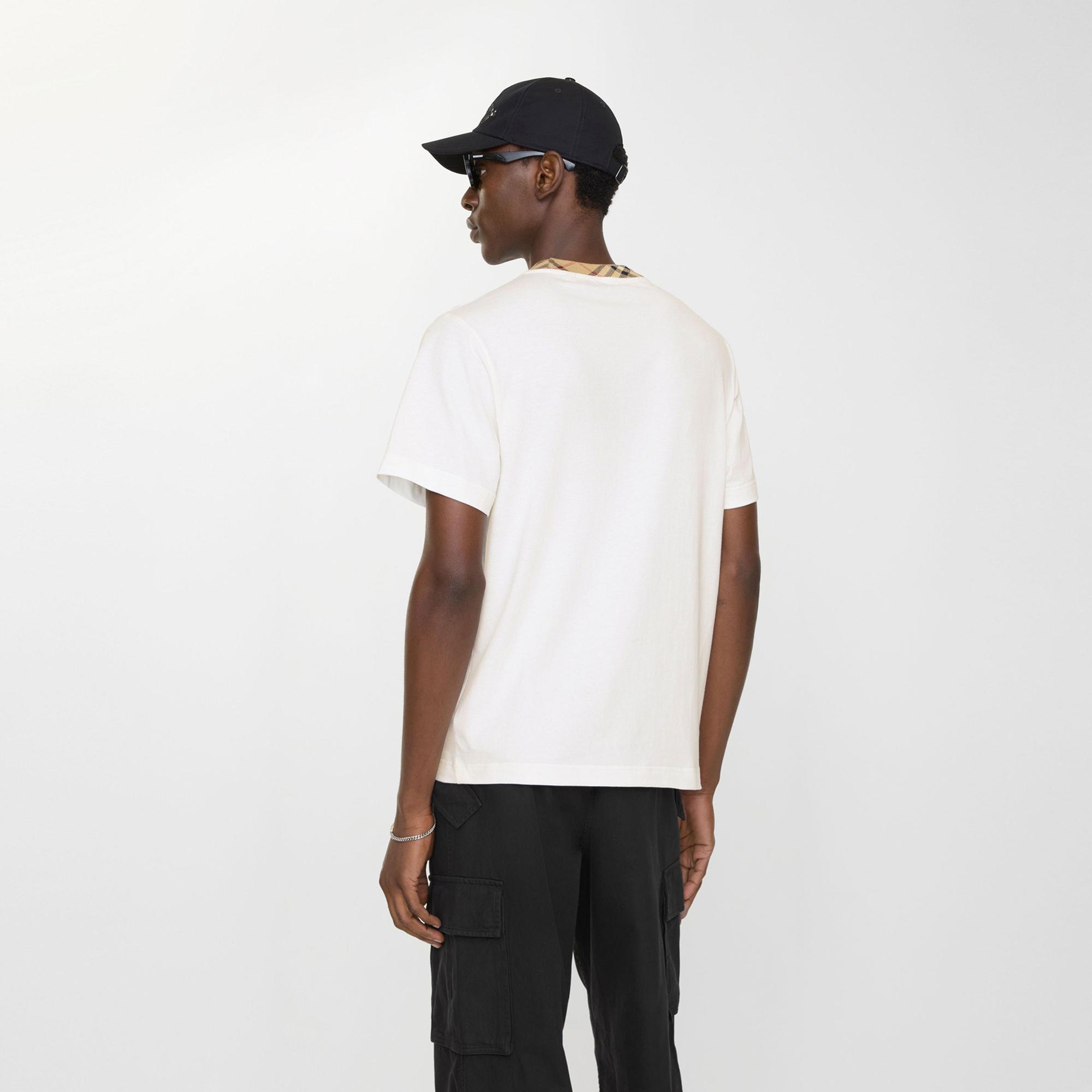 Burberry Check Trim Cotton Erkek Beyaz T-Shirt