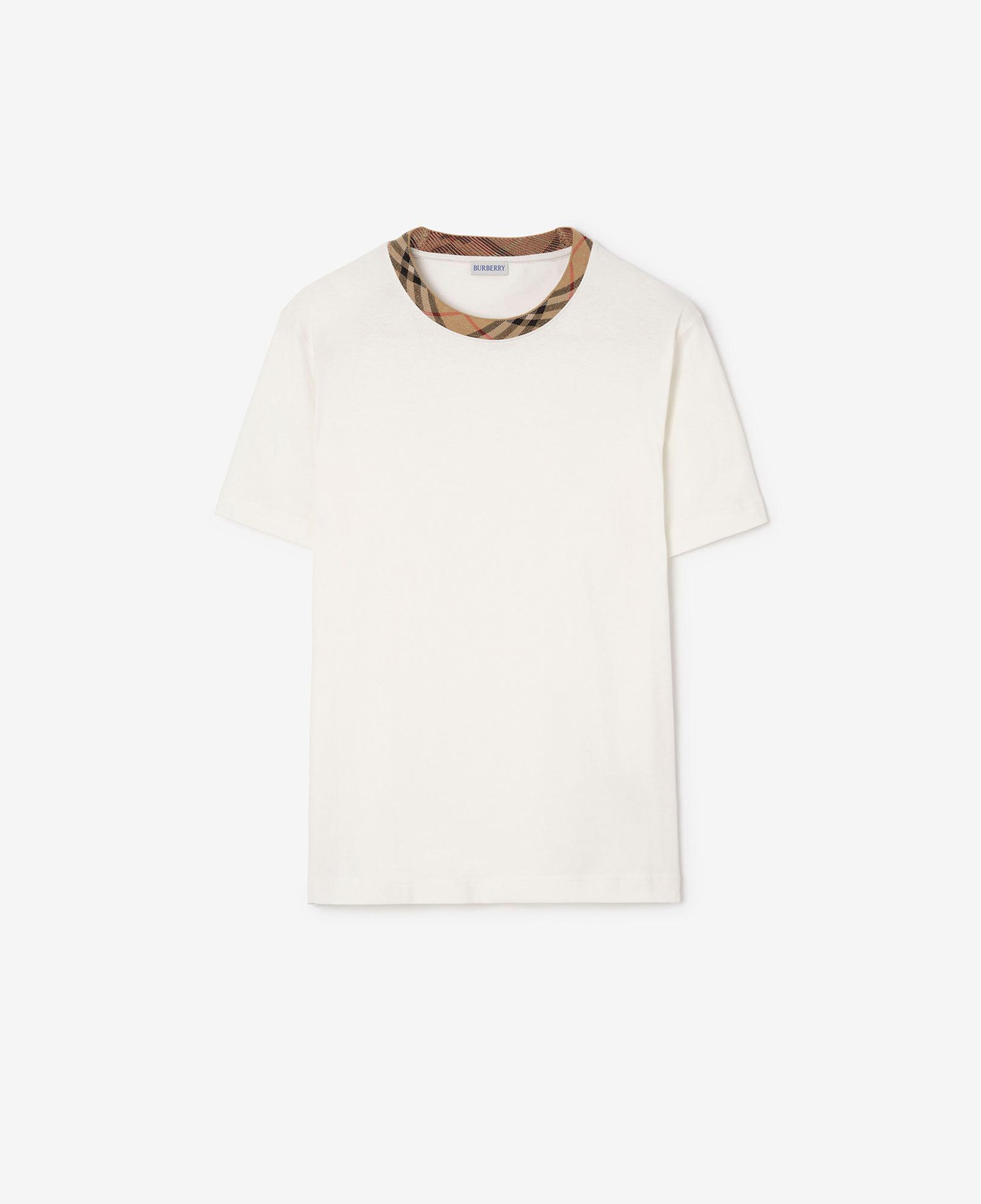 Burberry Check Trim Cotton Erkek Beyaz T-Shirt