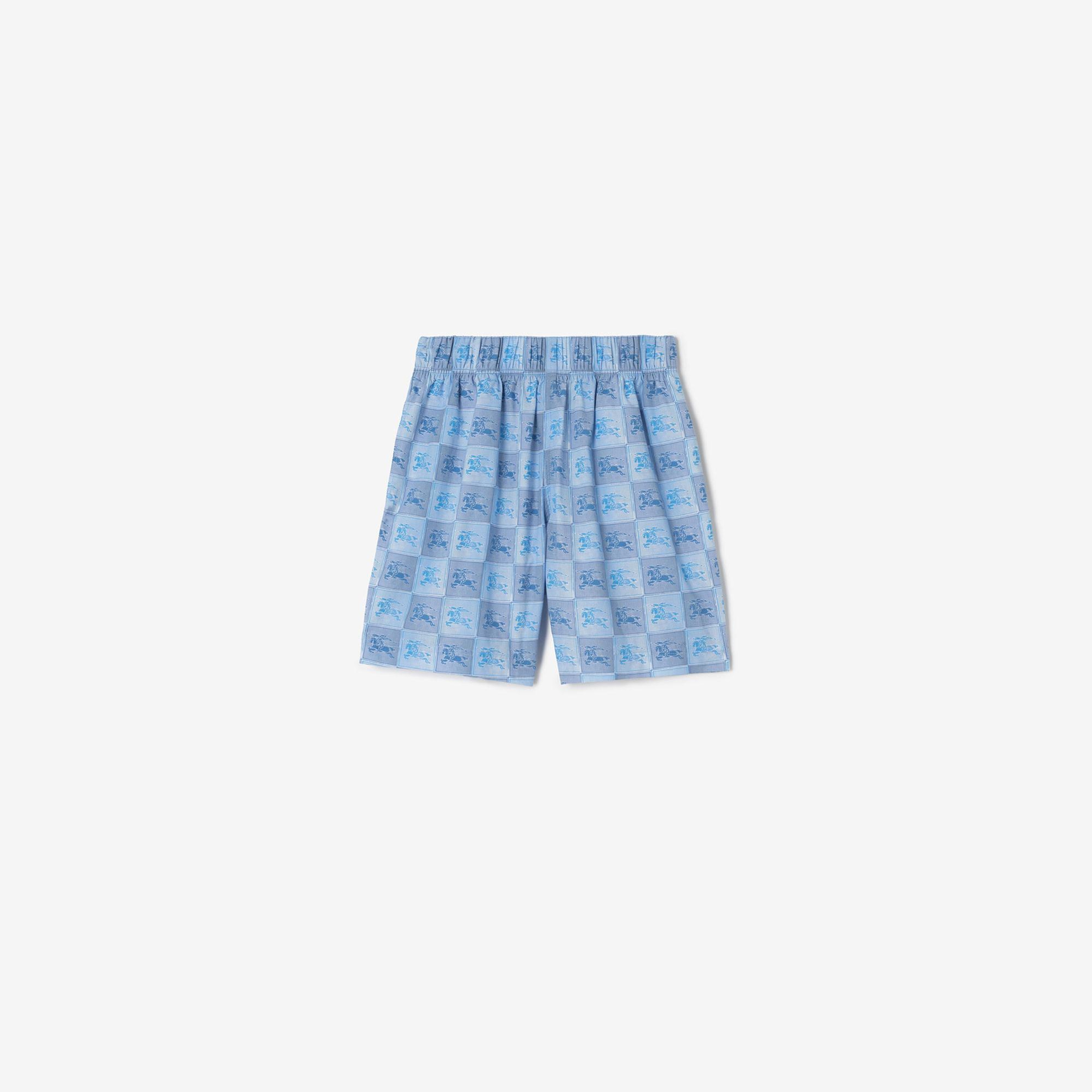 Burberry Ekd Checkerboard Cotton Çocuk Mavi Şort