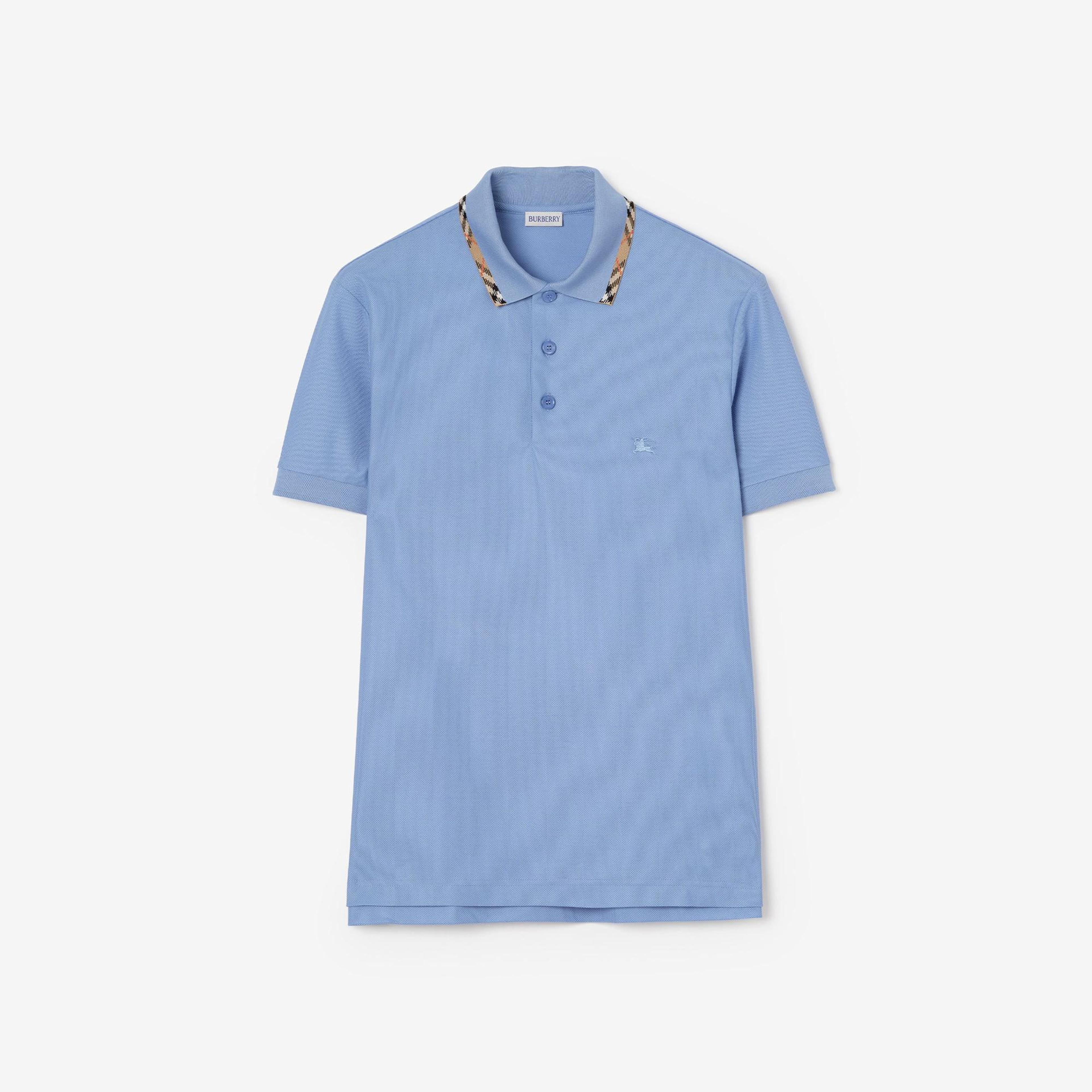 Burberry Check Trim Cotton Erkek Mavi Polo