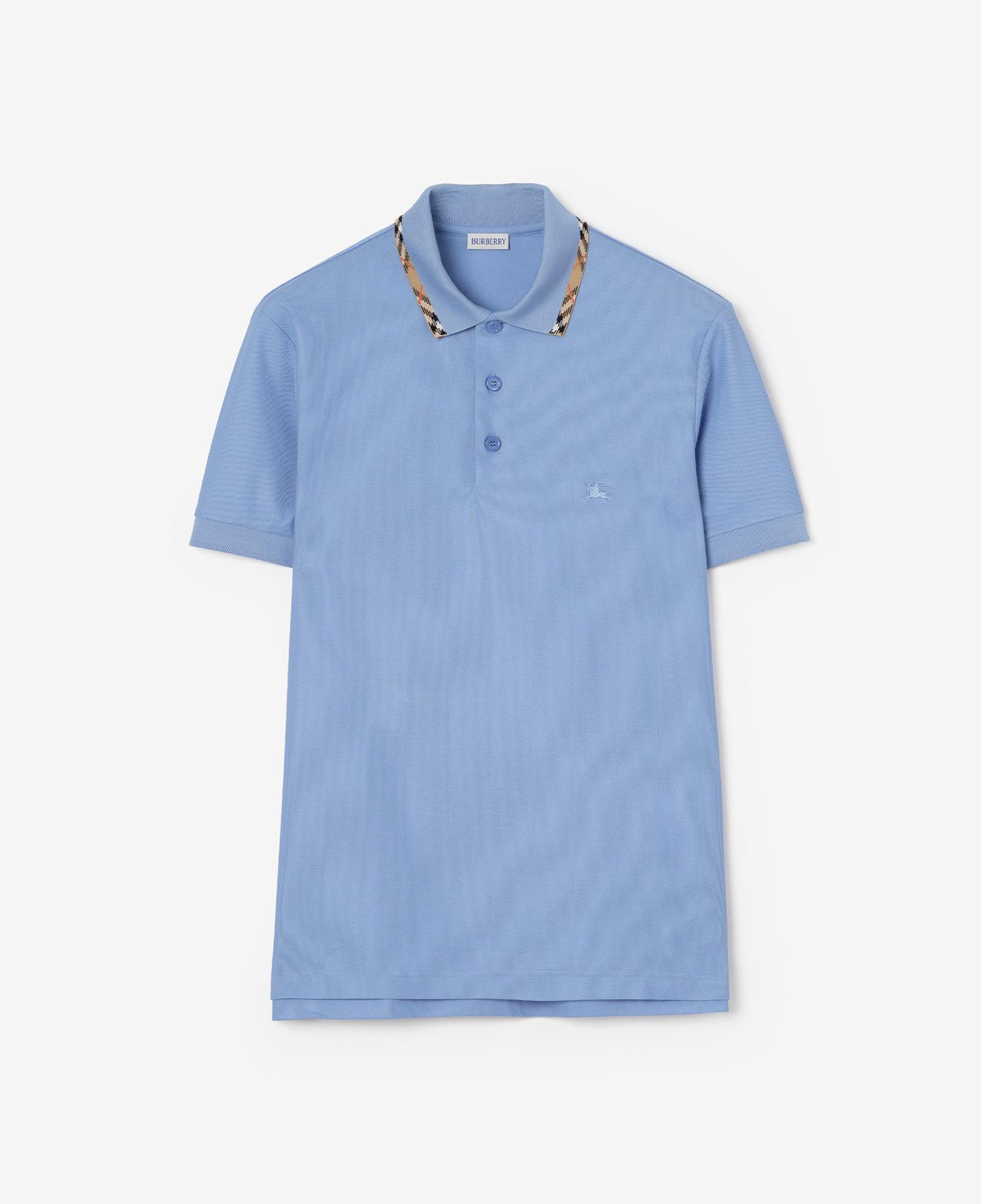 Burberry Check Trim Cotton Erkek Mavi Polo