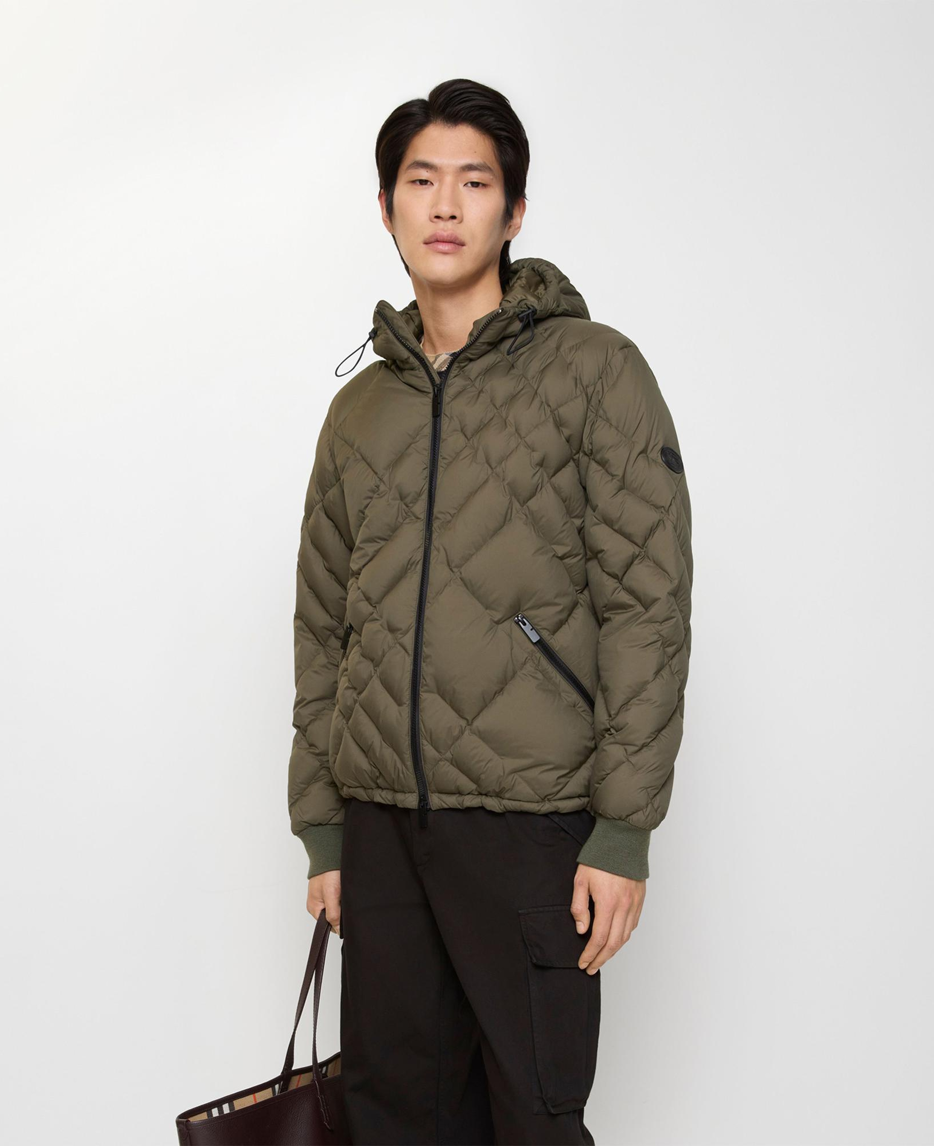 Burberry Check-Stitch Nylon Doversgreen Puffer Erkek Haki Mont