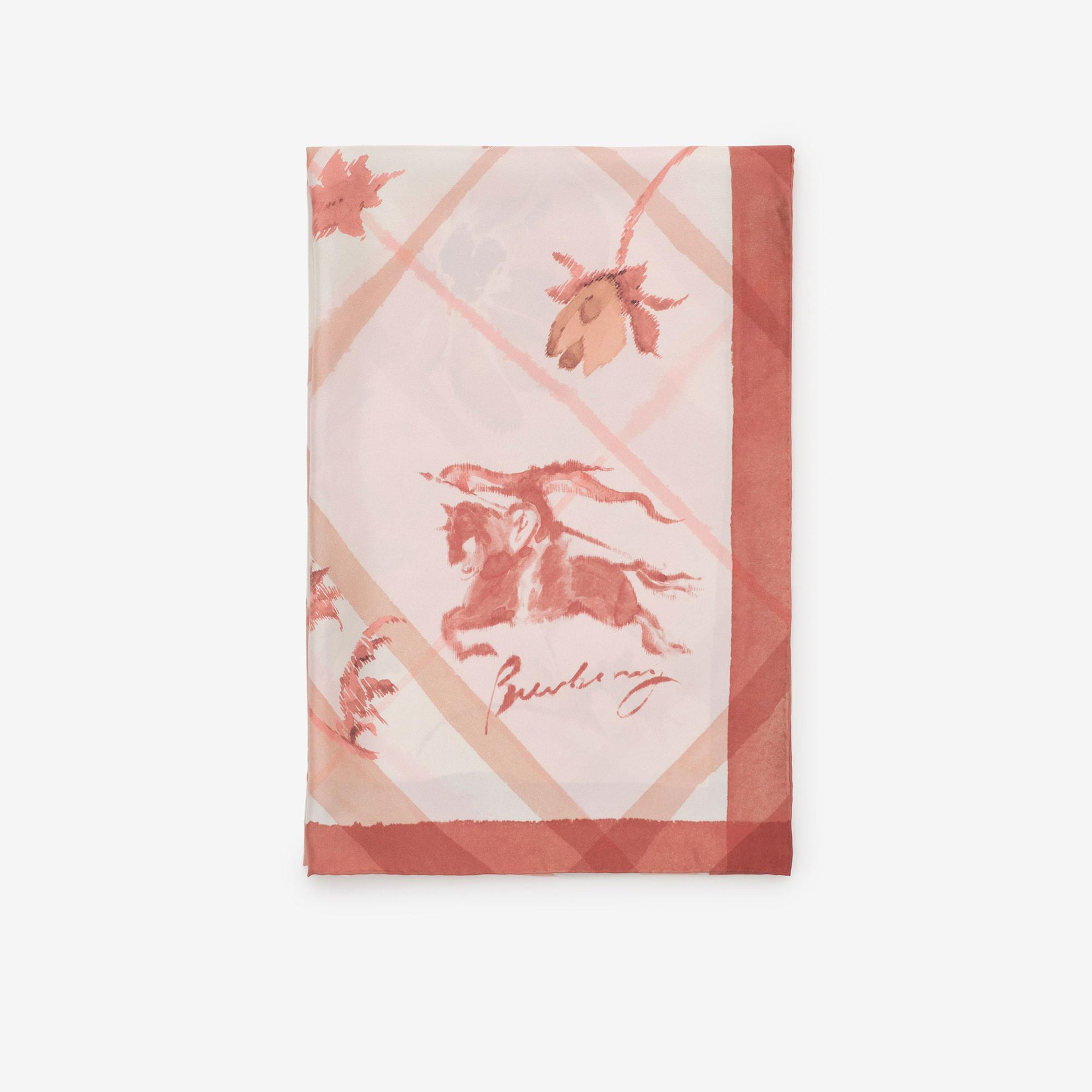 Burberry Wide Watercolour Check Silk Kadın Pembe Eşarp