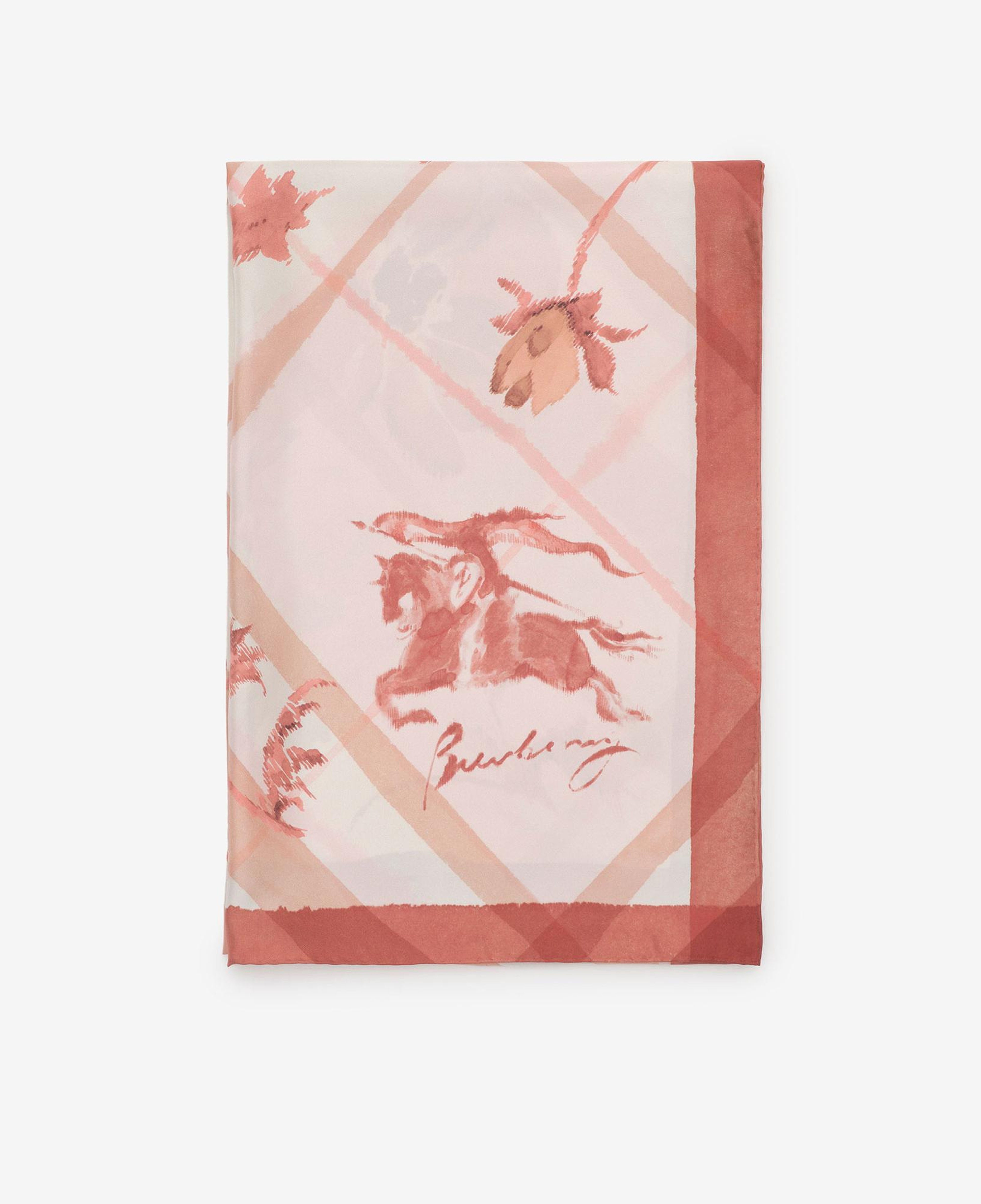 Burberry Wide Watercolour Check Silk Kadın Pembe Eşarp