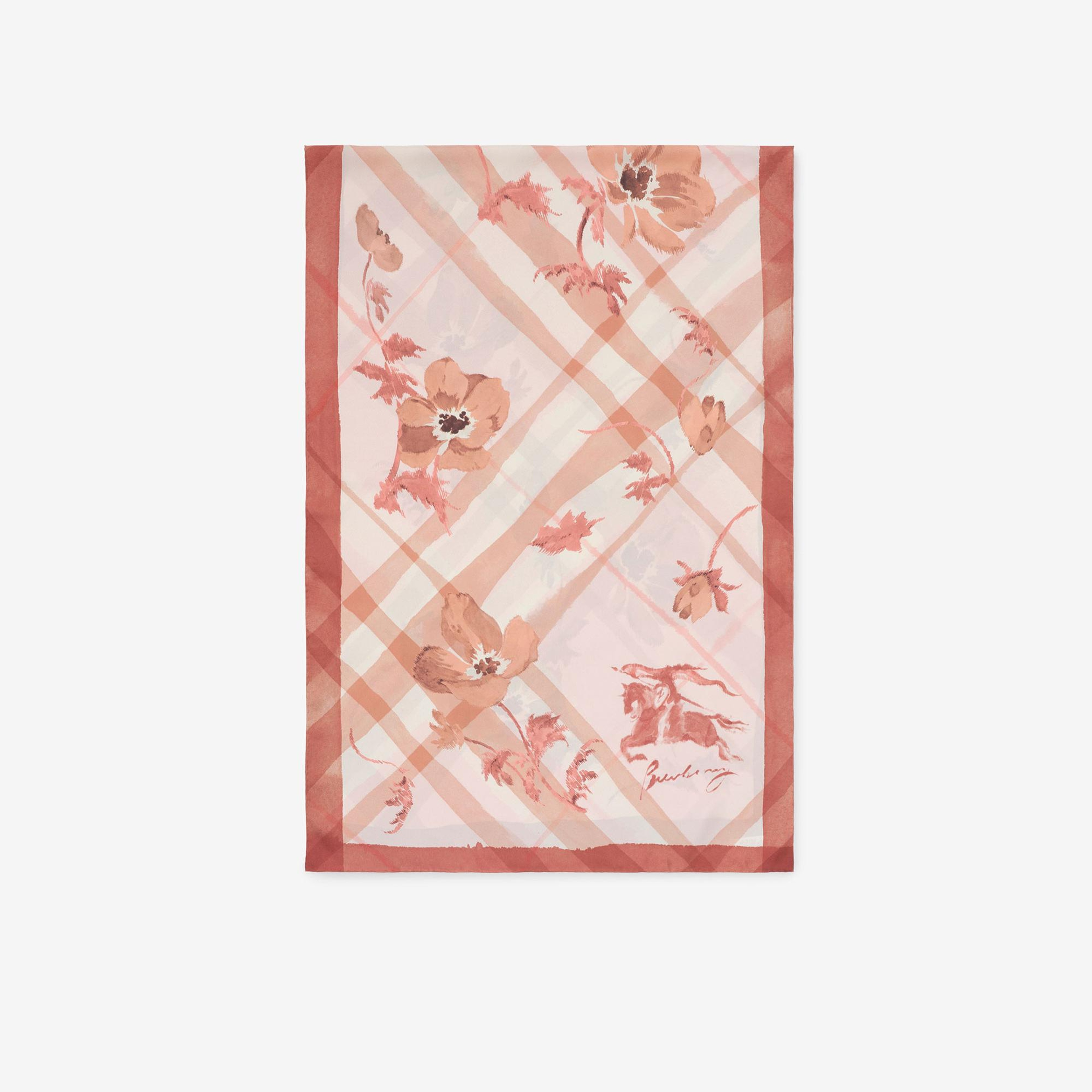 Burberry Wide Watercolour Check Silk Kadın Pembe Eşarp