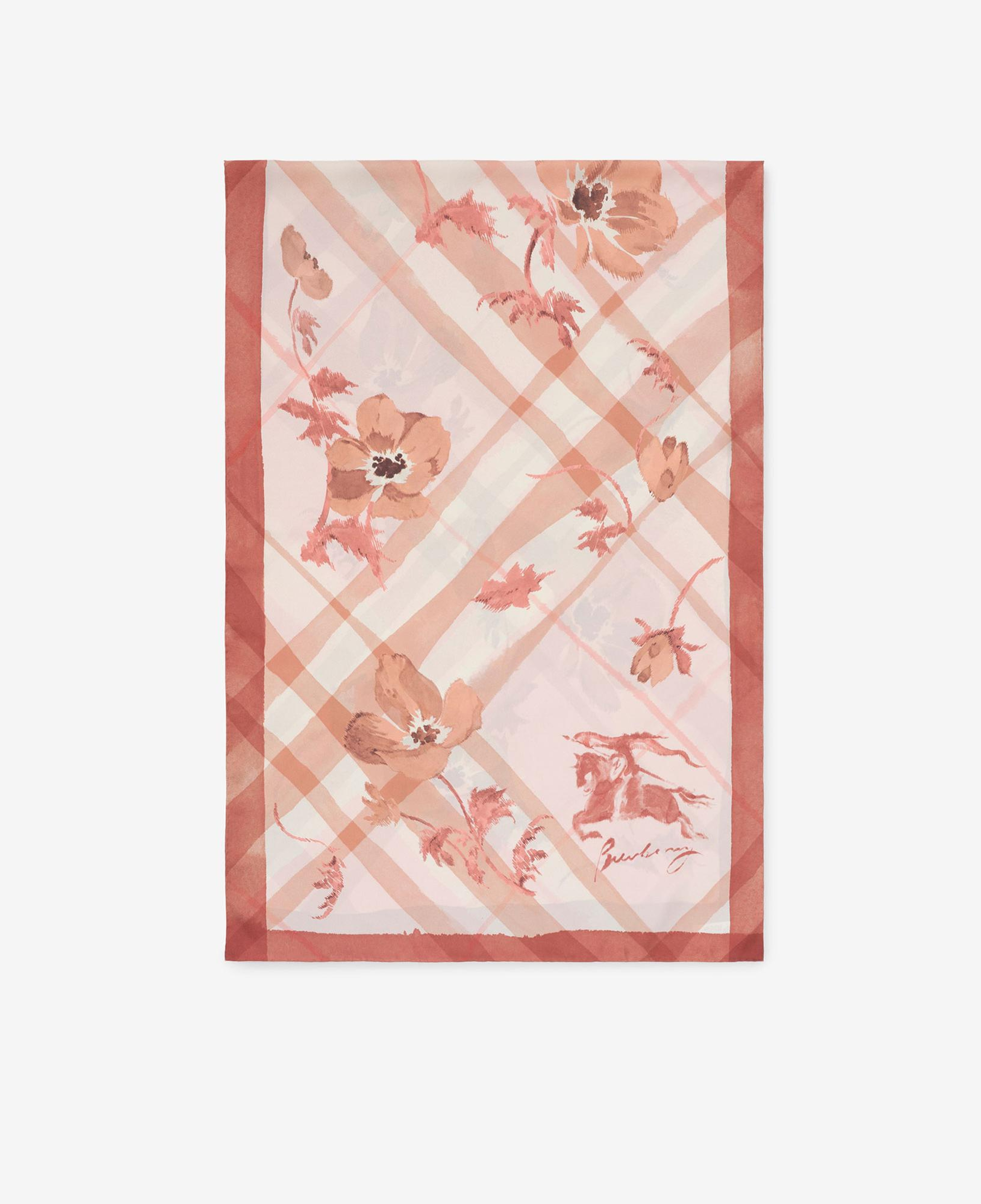Burberry Wide Watercolour Check Silk Kadın Pembe Eşarp
