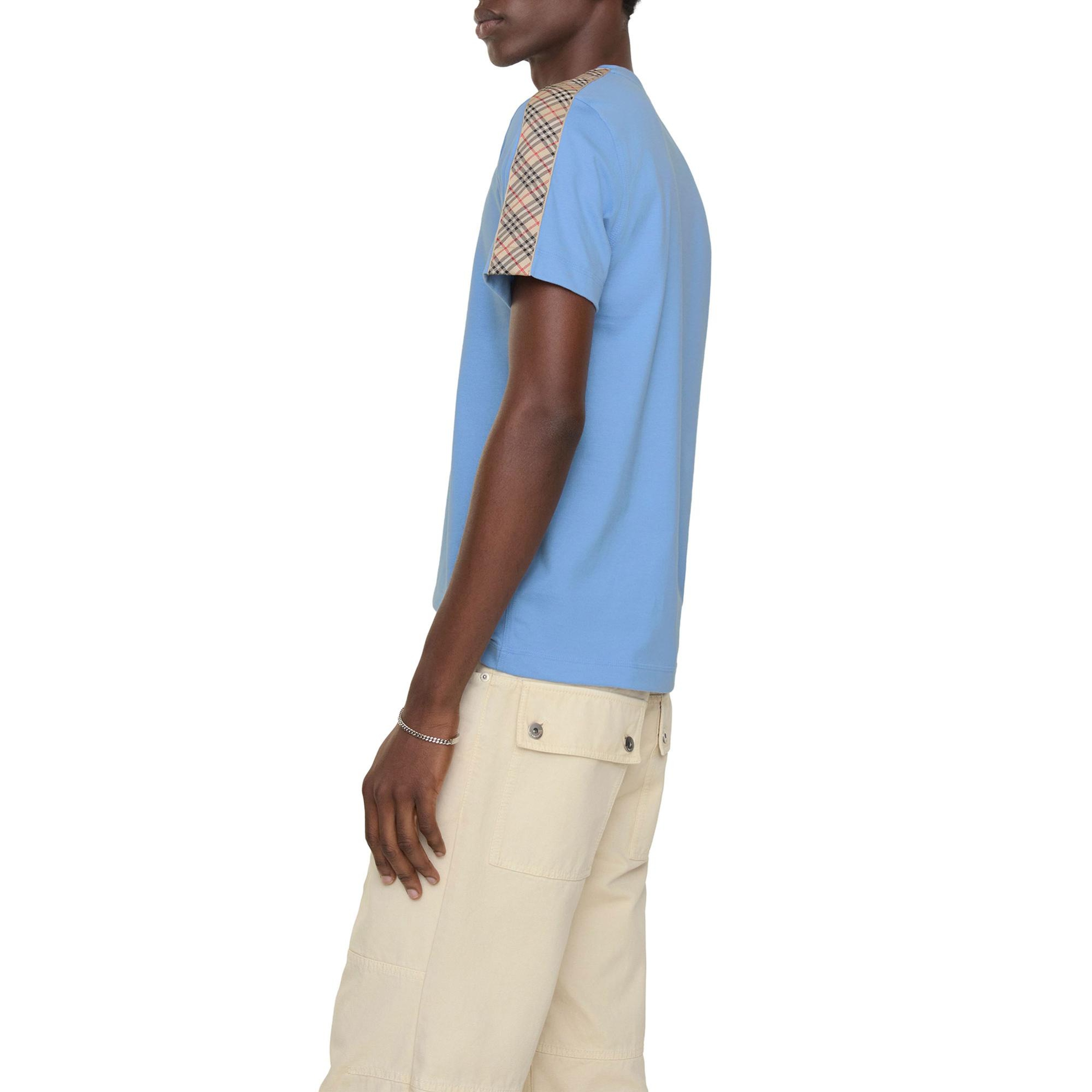 Burberry Check Trim Cotton Erkek Mavi T-Shirt