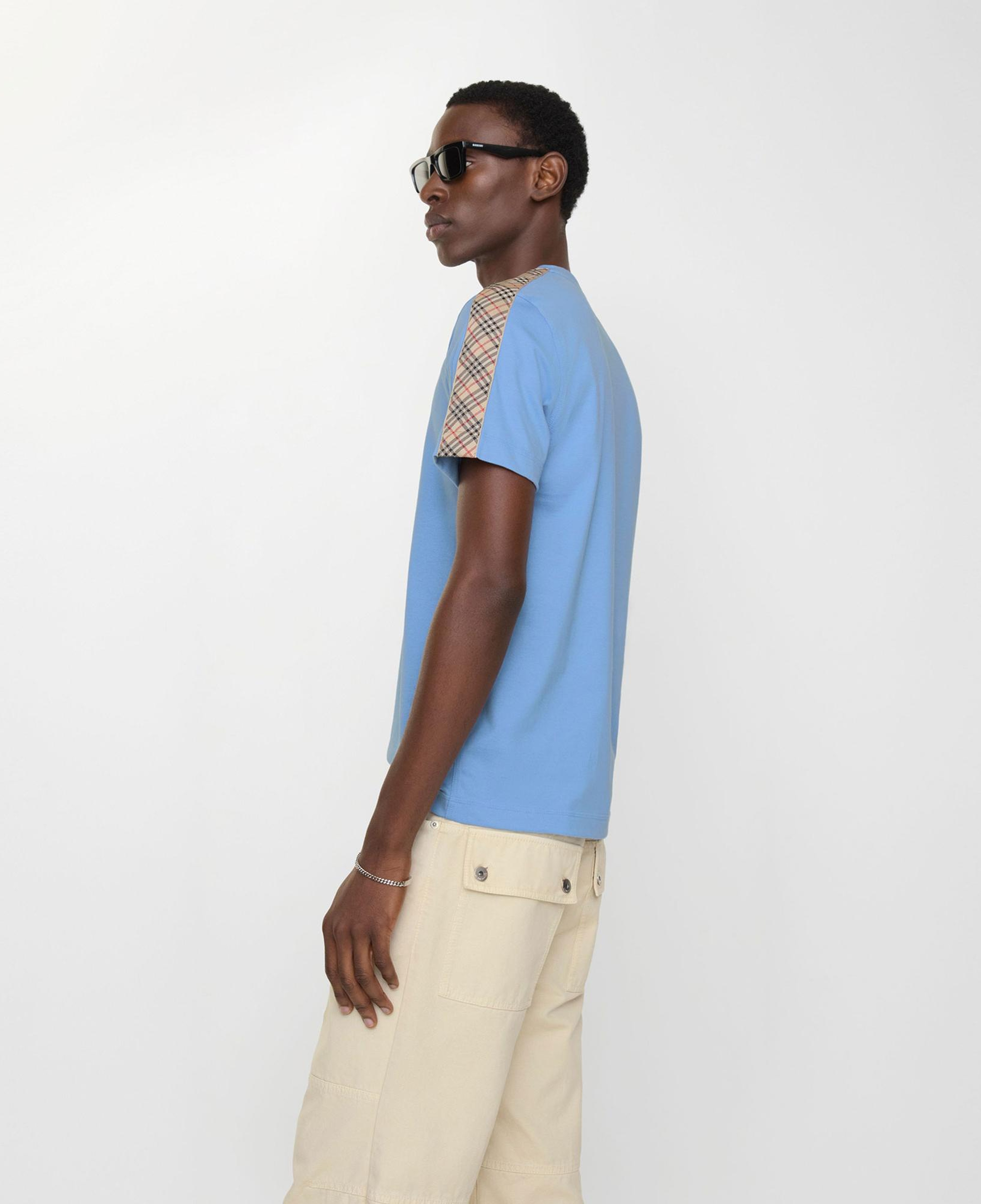 Burberry Check Trim Cotton Erkek Mavi T-Shirt