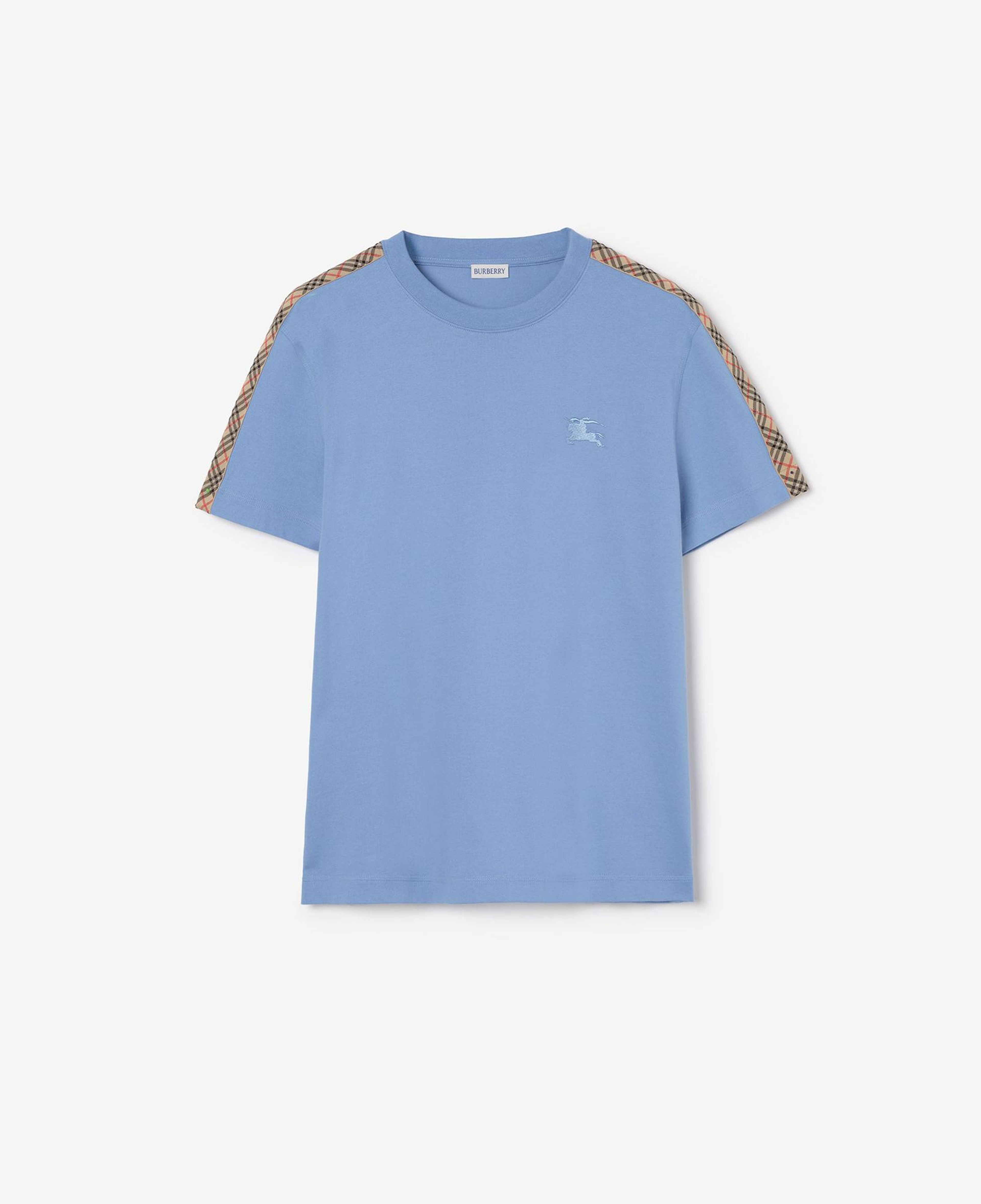 Burberry Check Trim Cotton Erkek Mavi T-Shirt