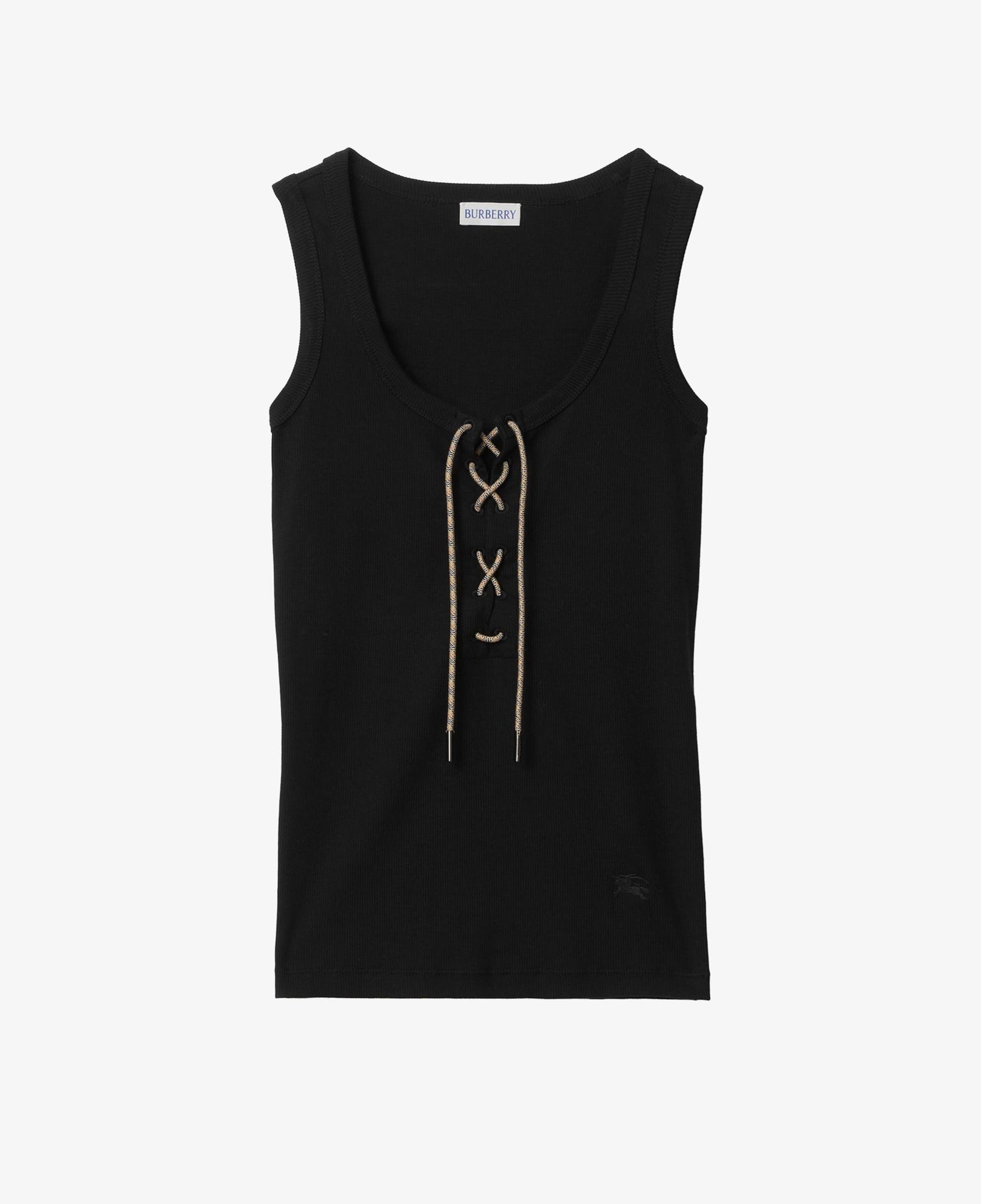 Burberry Check Trim Cotton Blend Tank Kadın Siyah T-Shirt