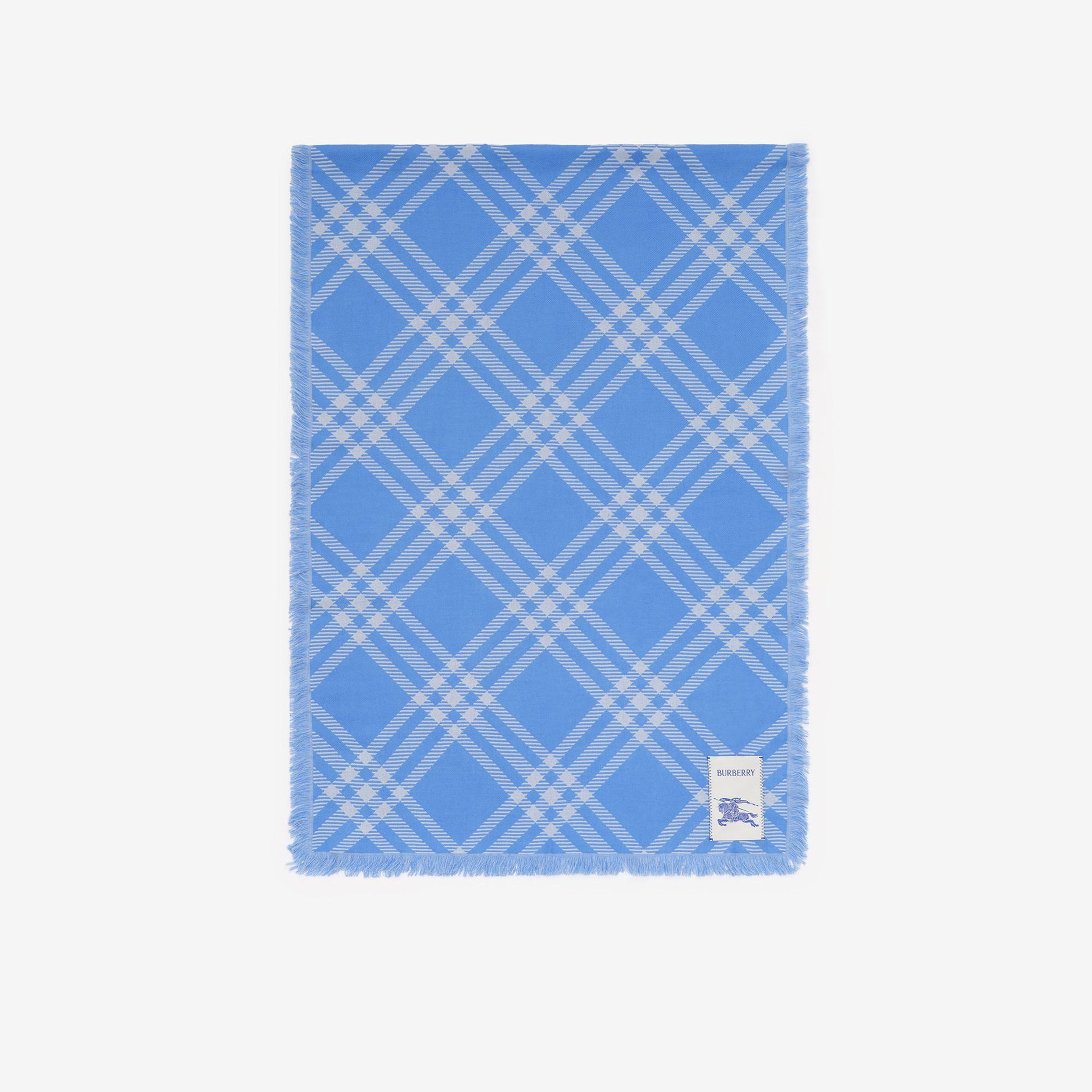 Burberry Wide Check Wool Silk Kadın Mavi Atkı