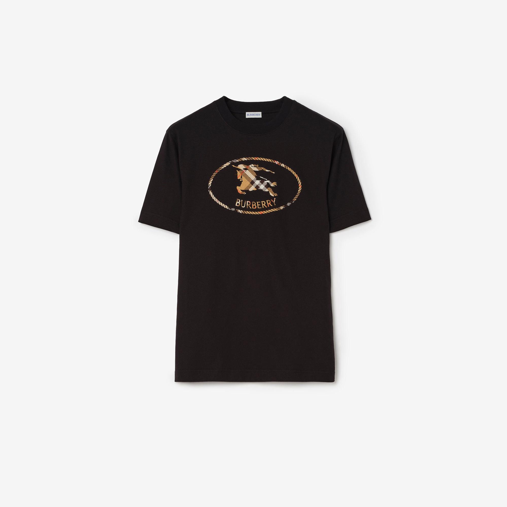 Burberry Check Knight Stamp Cotton Erkek Siyah T-Shirt