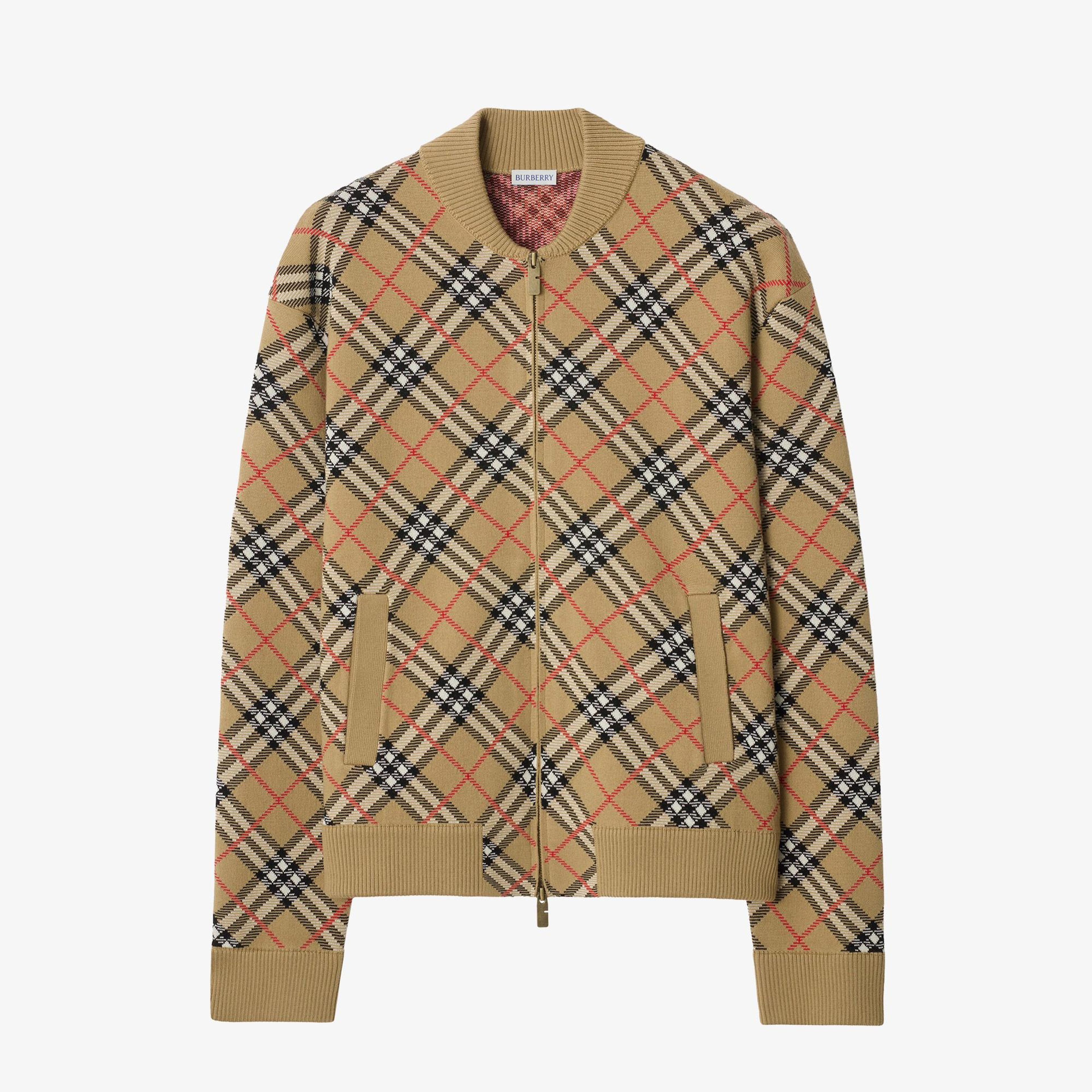Burberry Check Cotton Wool Bomber Erkek Bej Hırka