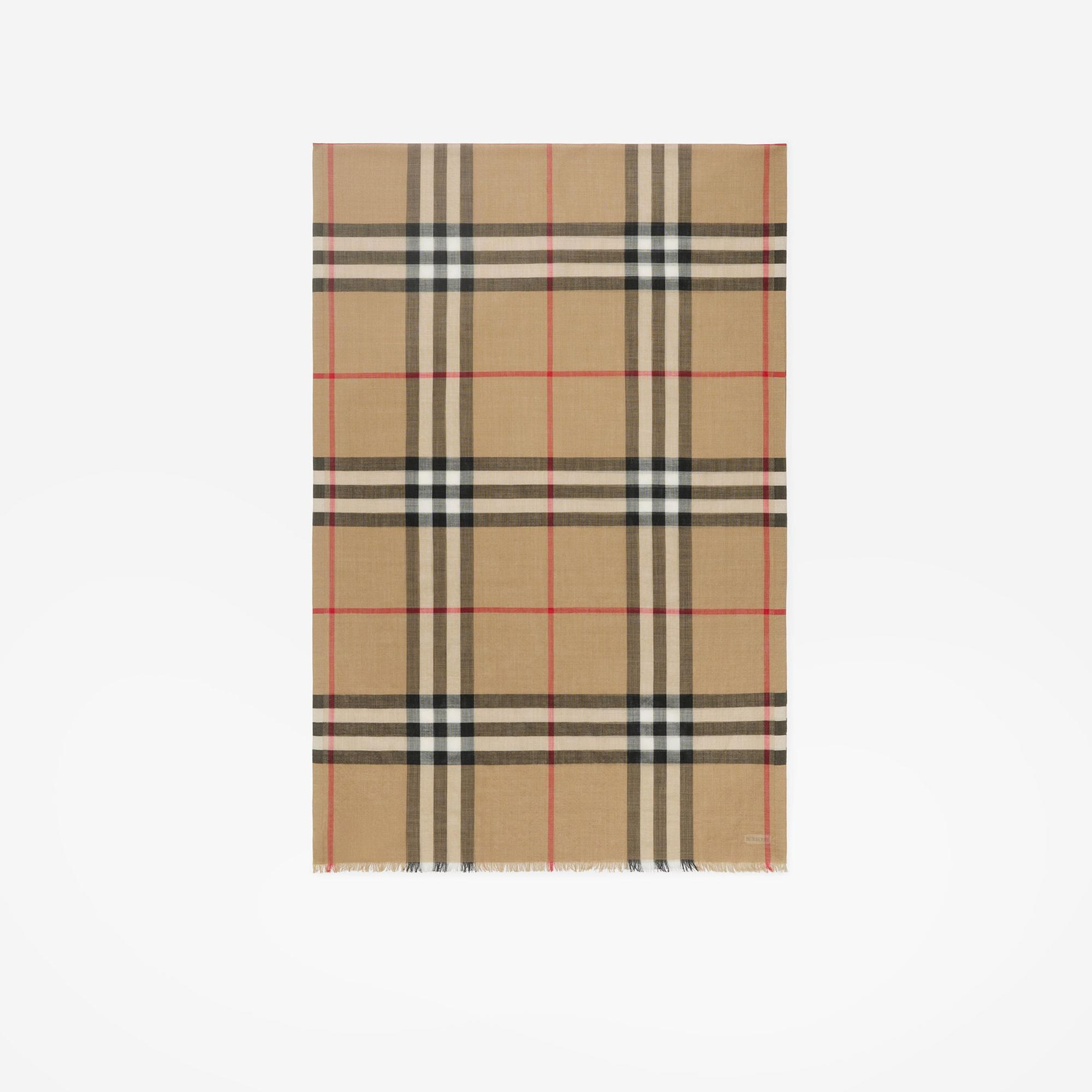 Burberry Wide Check Wool Silk Kadın Bej Atkı