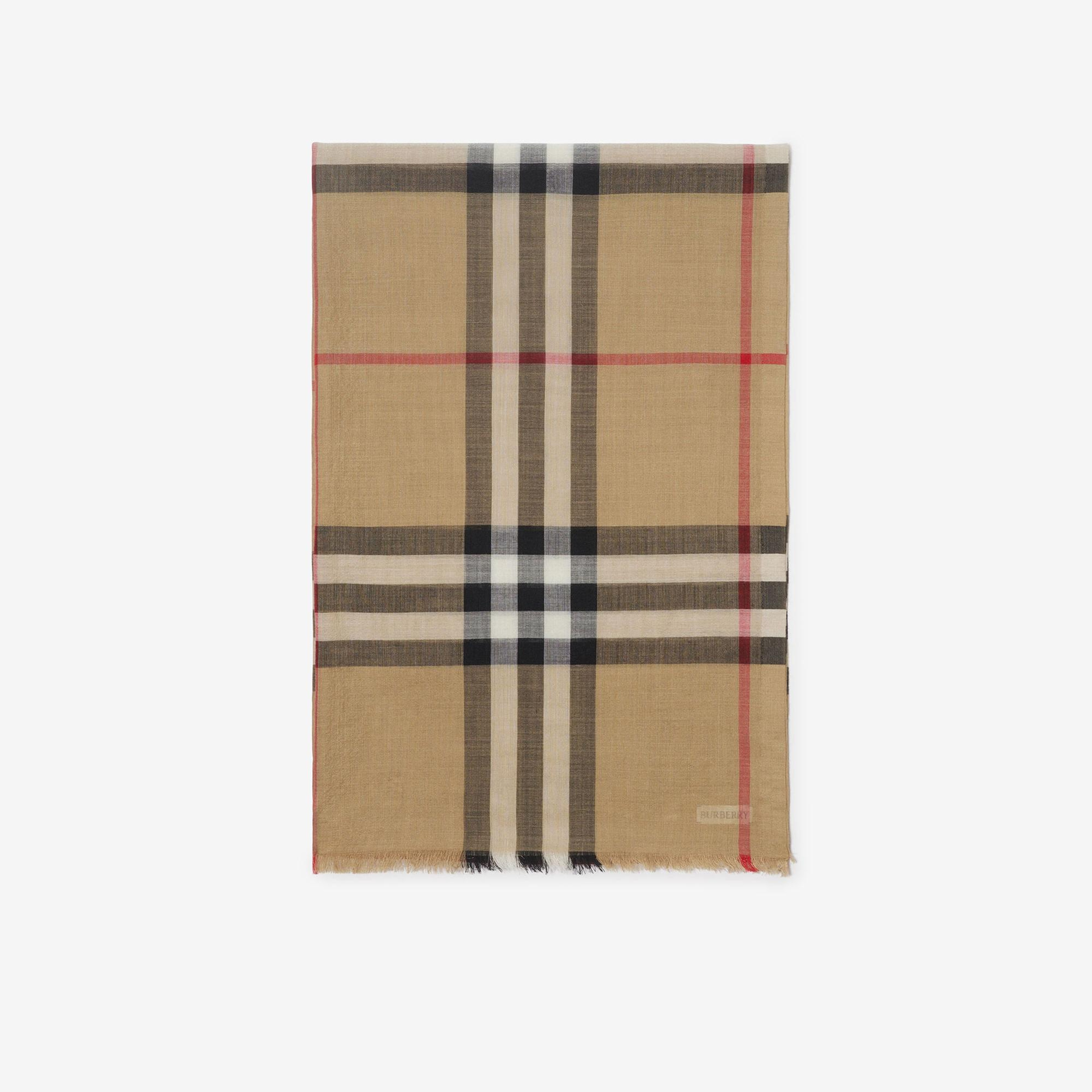 Burberry Wide Check Wool Silk Kadın Bej Atkı