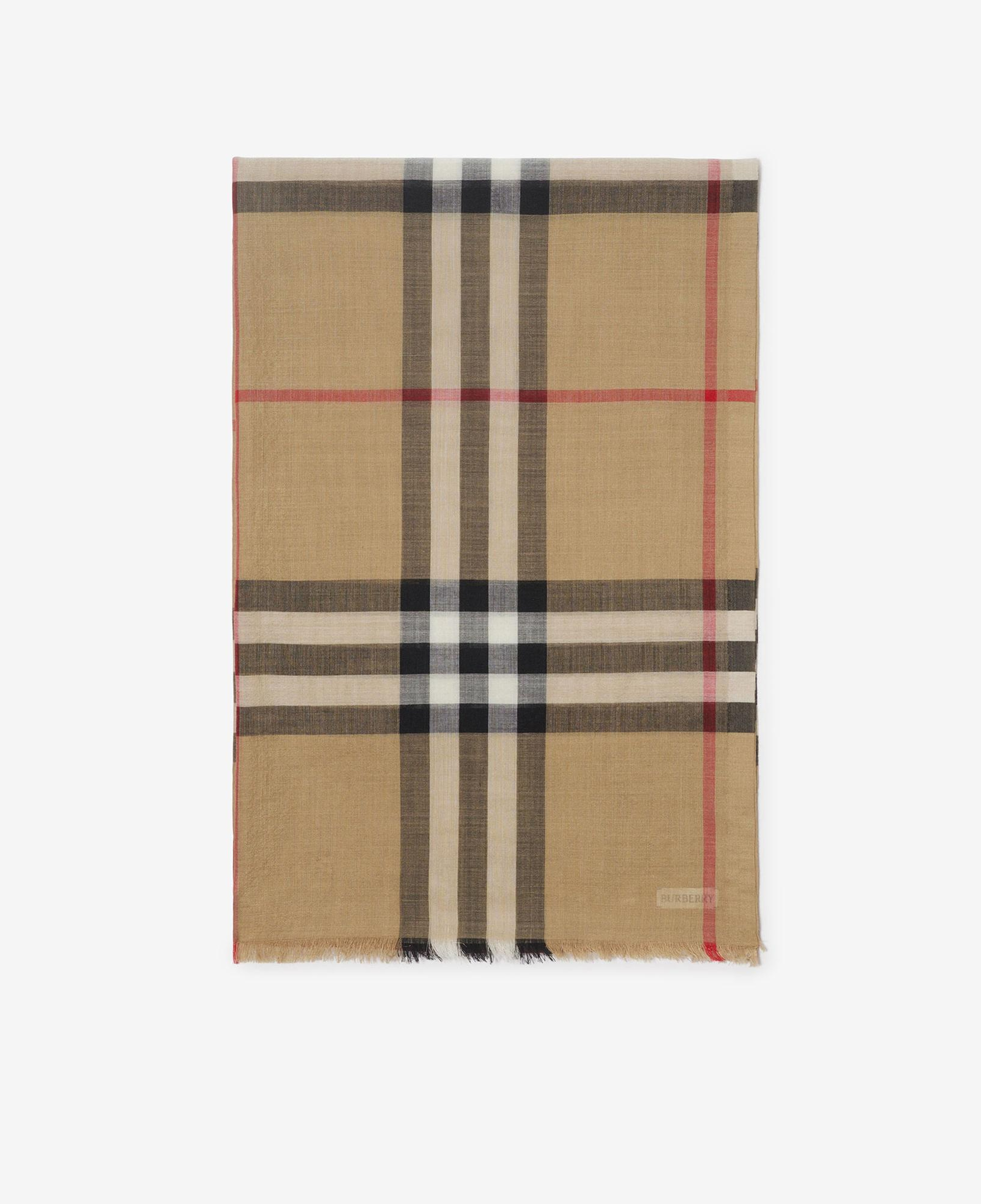 Burberry Wide Check Wool Silk Kadın Bej Atkı