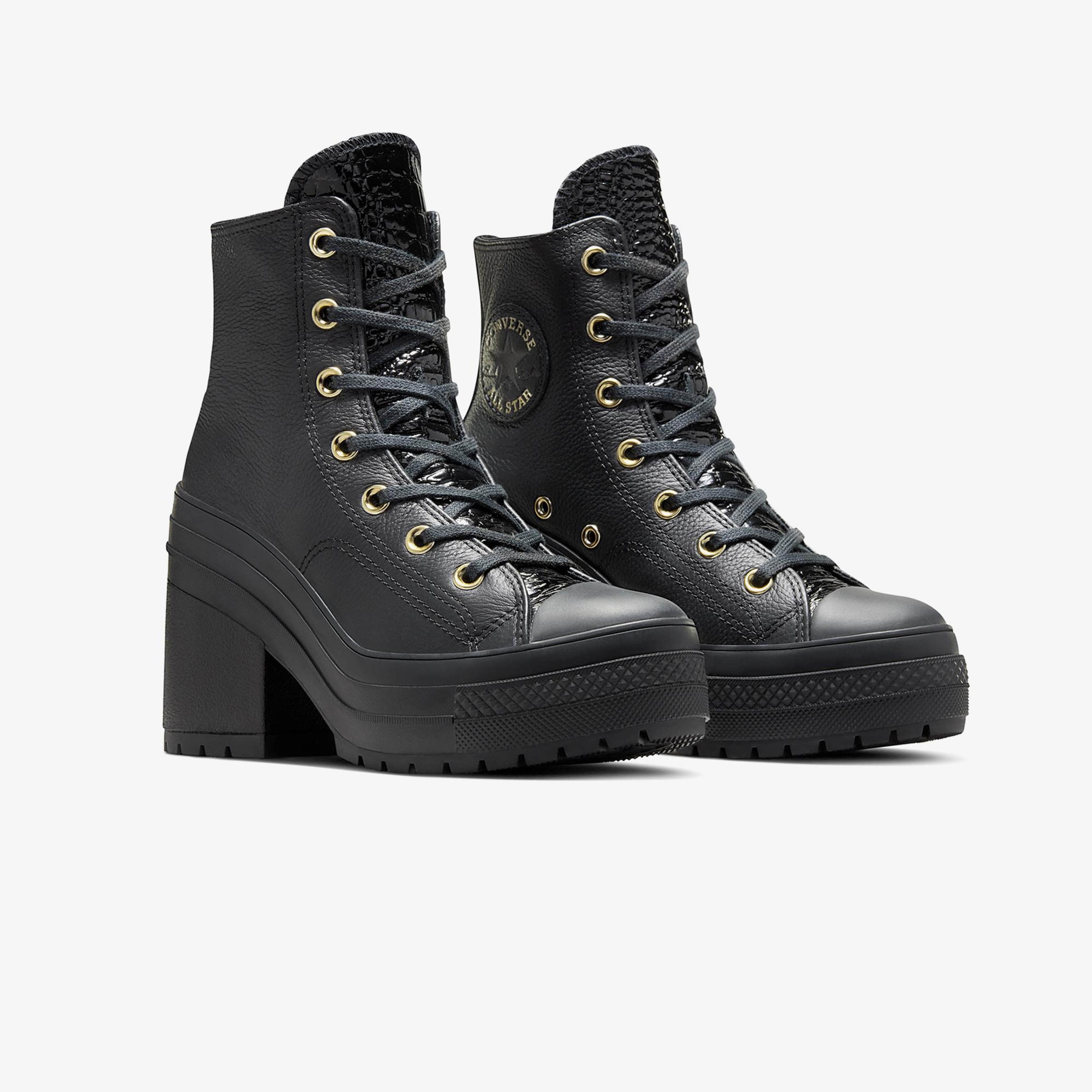 Converse Chuck 70 De Luxe Heel Unisex Siyah Deri Platform Sneaker