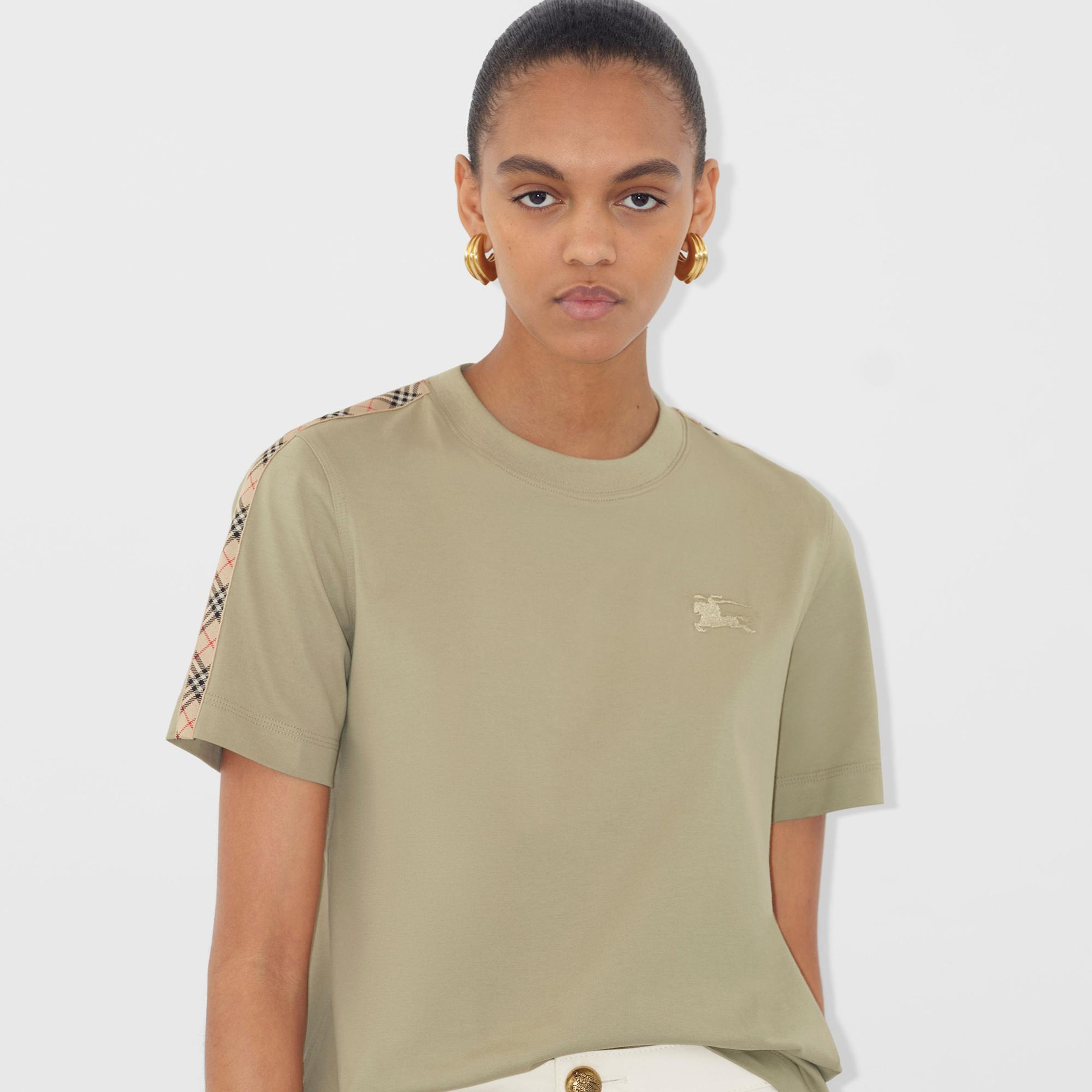 Burberry Tal Trim Cotton Kadın Haki T-Shirt